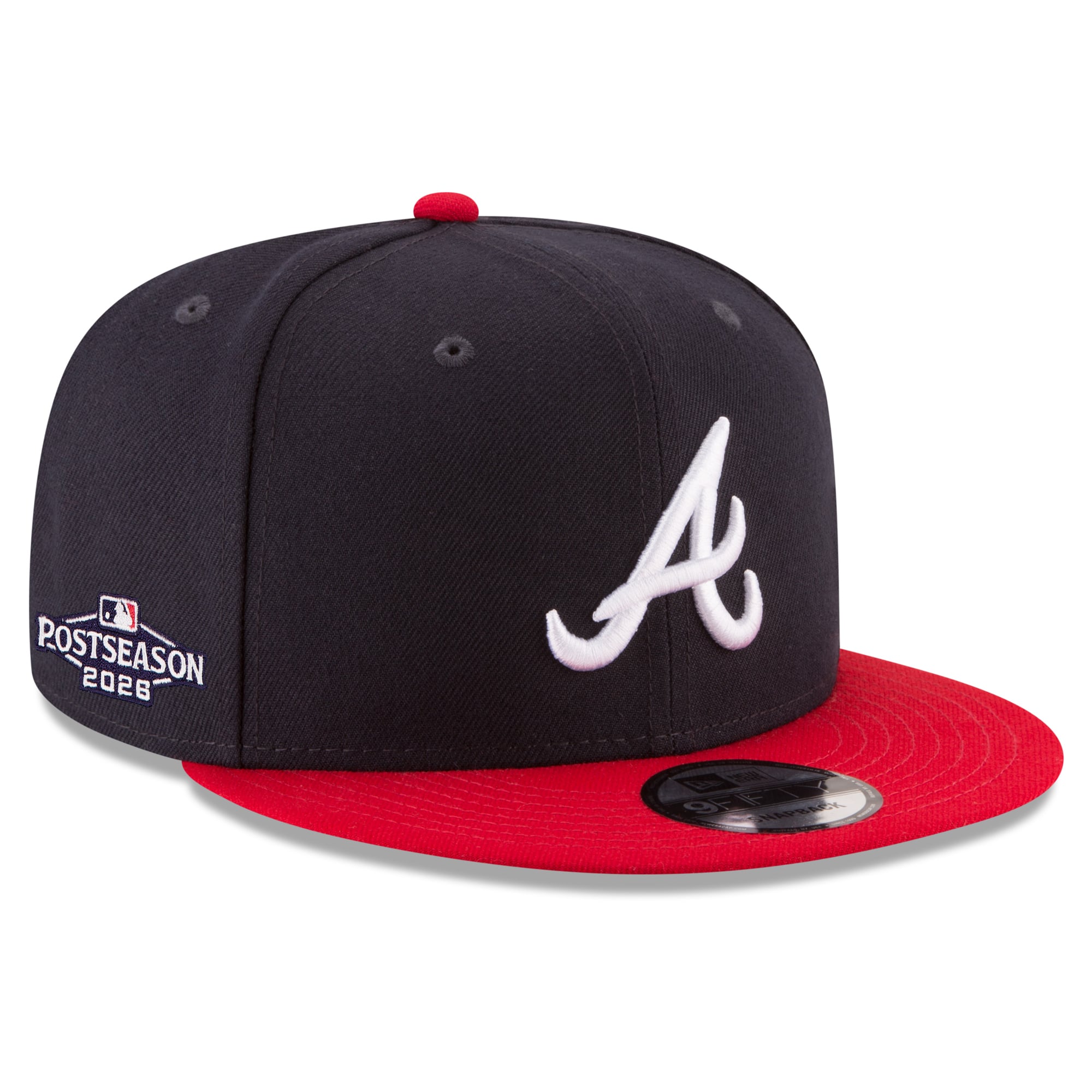 Casquette snapback New Era 9FIFTY pour homme, bleu marine, Atlanta Braves, 2026 MLB, écusson latéral, séries éliminatoires.