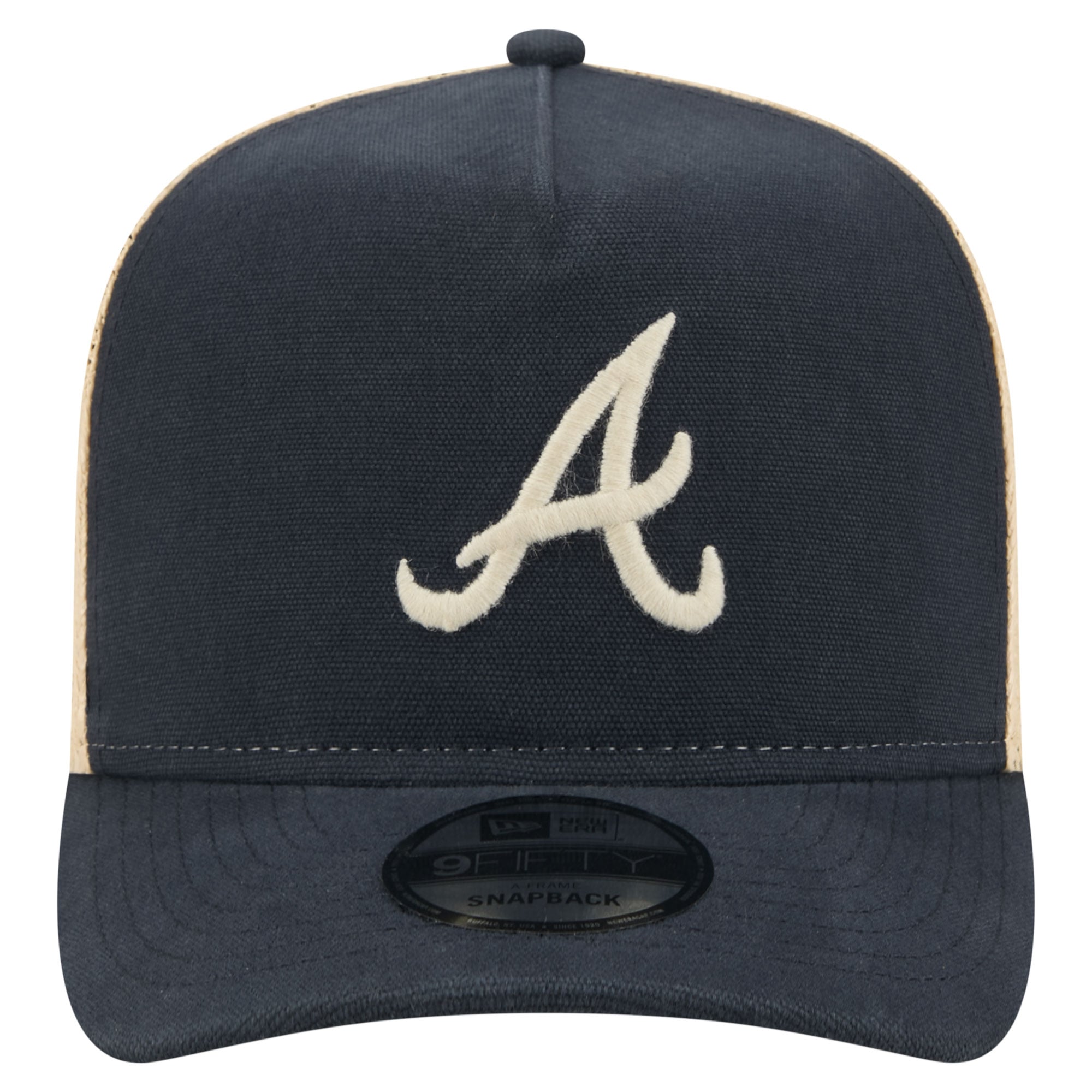 Men's New Era Navy/Natural Atlanta Braves Grained 9FIFTY A-Frame Trucker Adjustable Hat