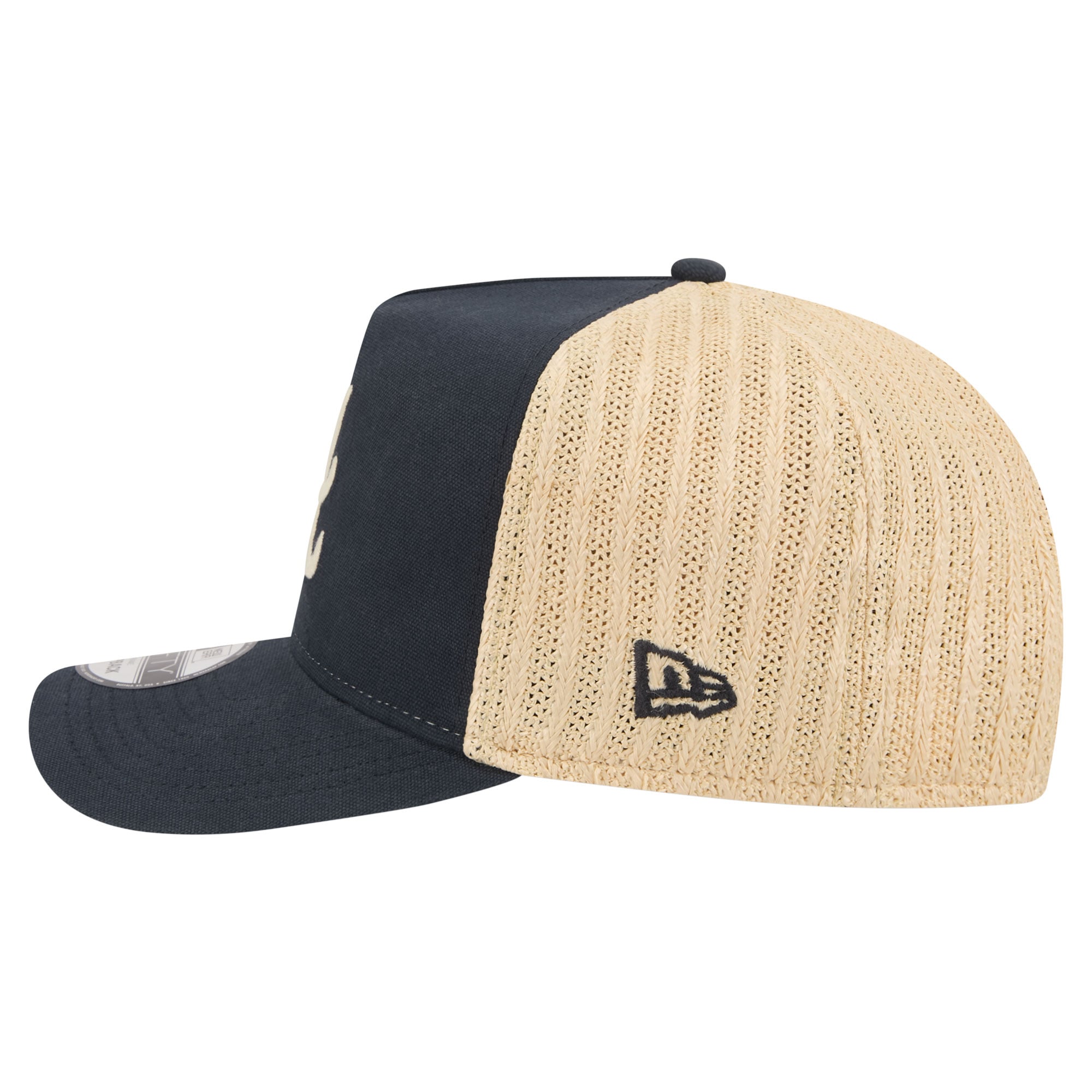 Men's New Era Navy/Natural Atlanta Braves Grained 9FIFTY A-Frame Trucker Adjustable Hat