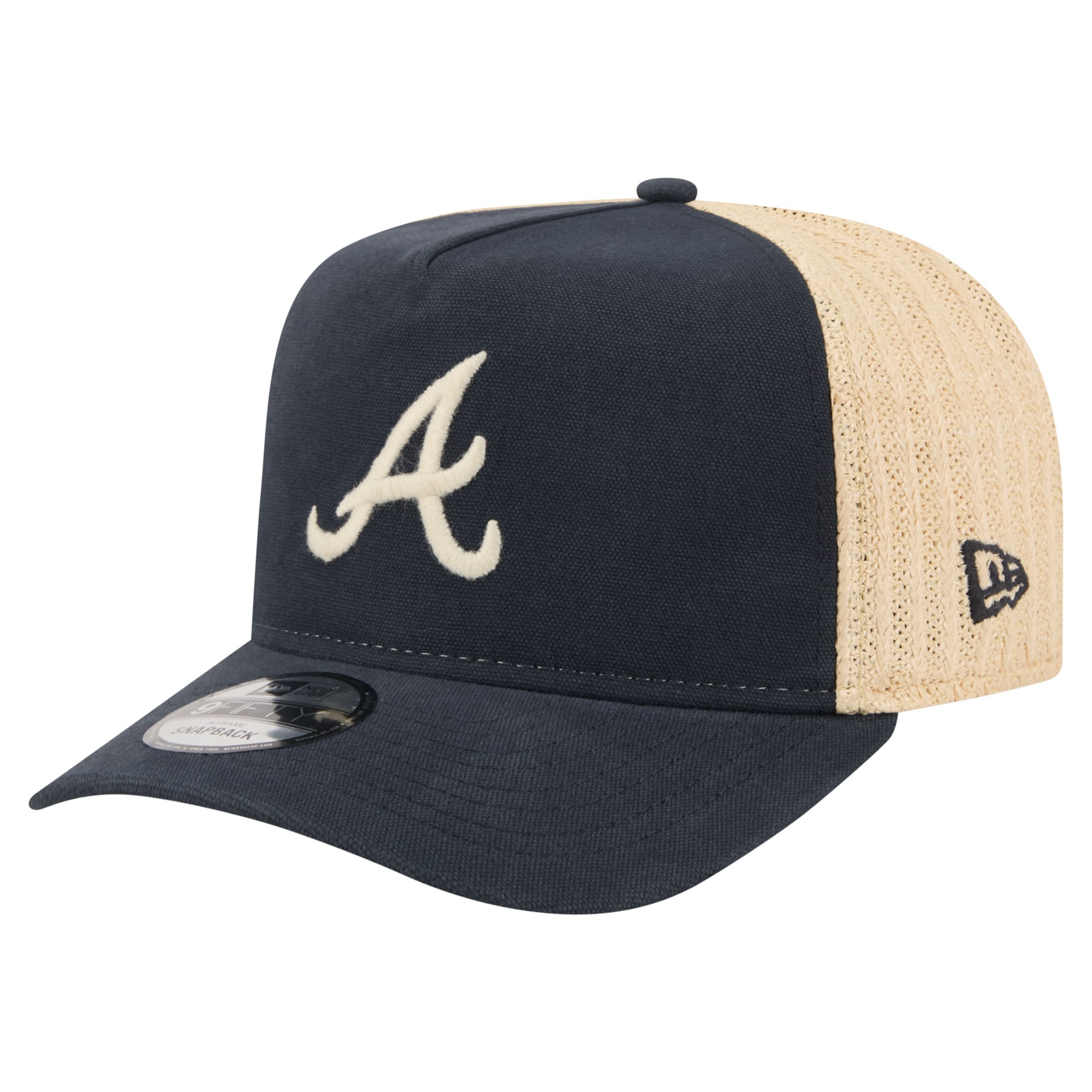 Men's New Era  Navy/Natural Atlanta Braves Grained 9FIFTY A-Frame Trucker Adjustable Hat