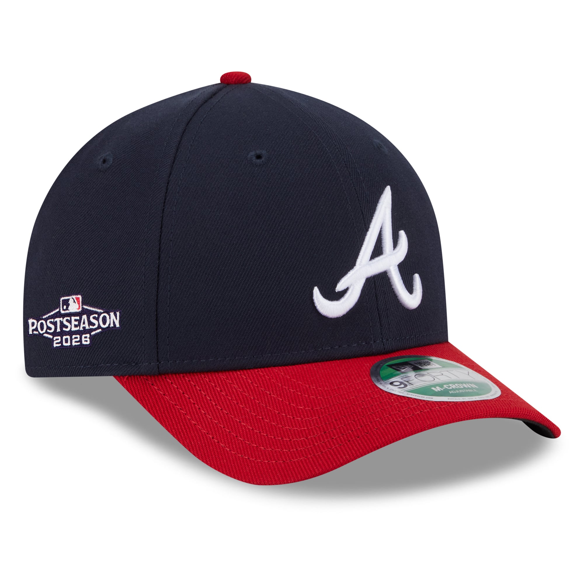 Casquette ajustable New Era Atlanta Braves 2026 MLB Postseason Side Patch 9FORTY pour homme, bleu marine et rouge