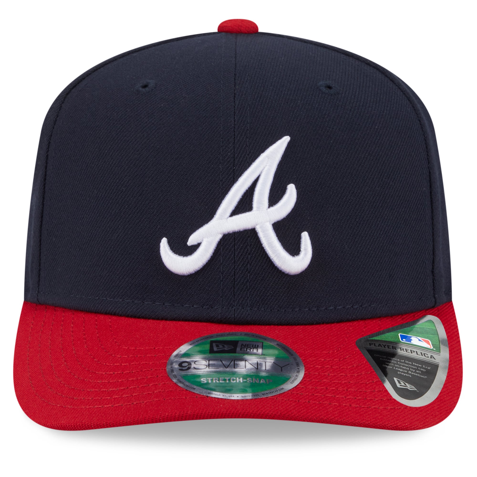 Casquette ajustable New Era Atlanta Braves 2026 MLB Postseason Side Patch 9SEVENTY pour homme, bleu marine et rouge