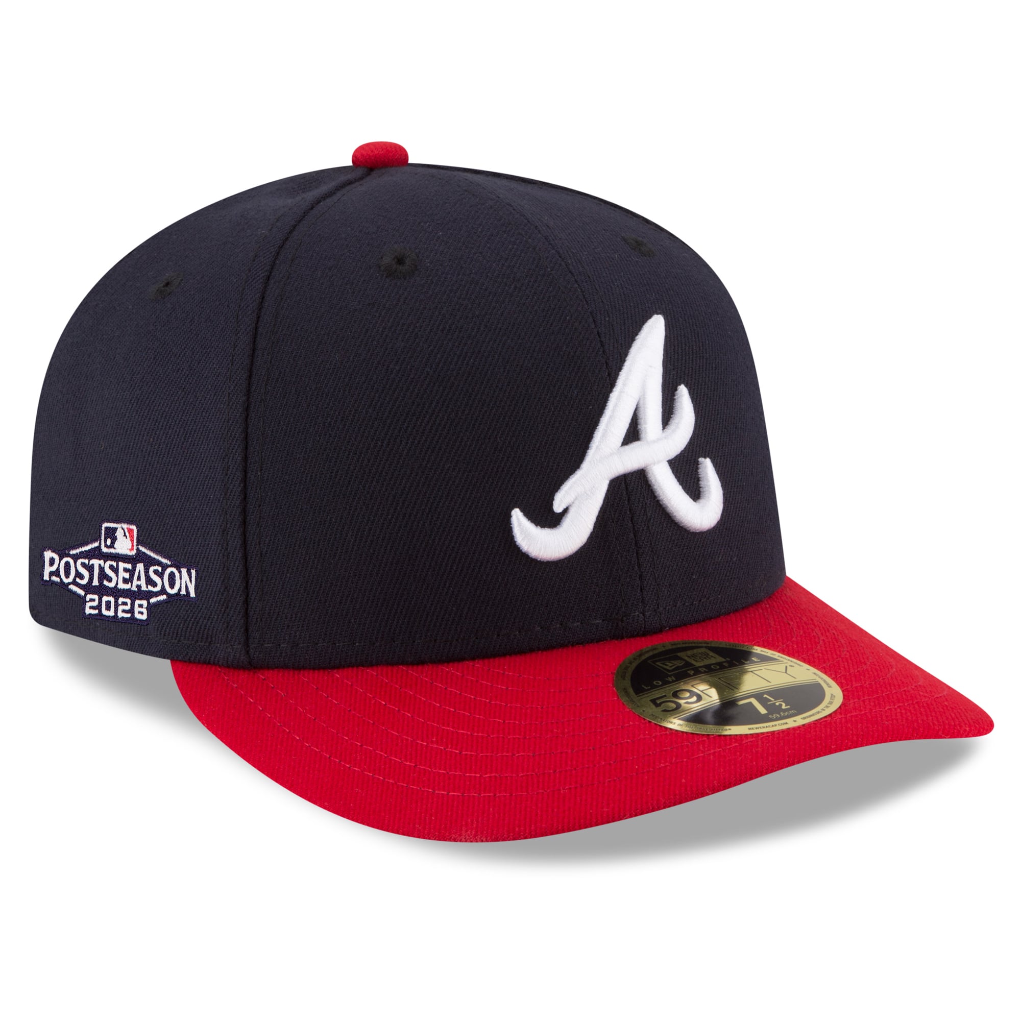 Casquette ajustée New Era 59FIFTY pour homme, bleu marine/rouge, Atlanta Braves, 2026 MLB, écusson latéral, profil bas