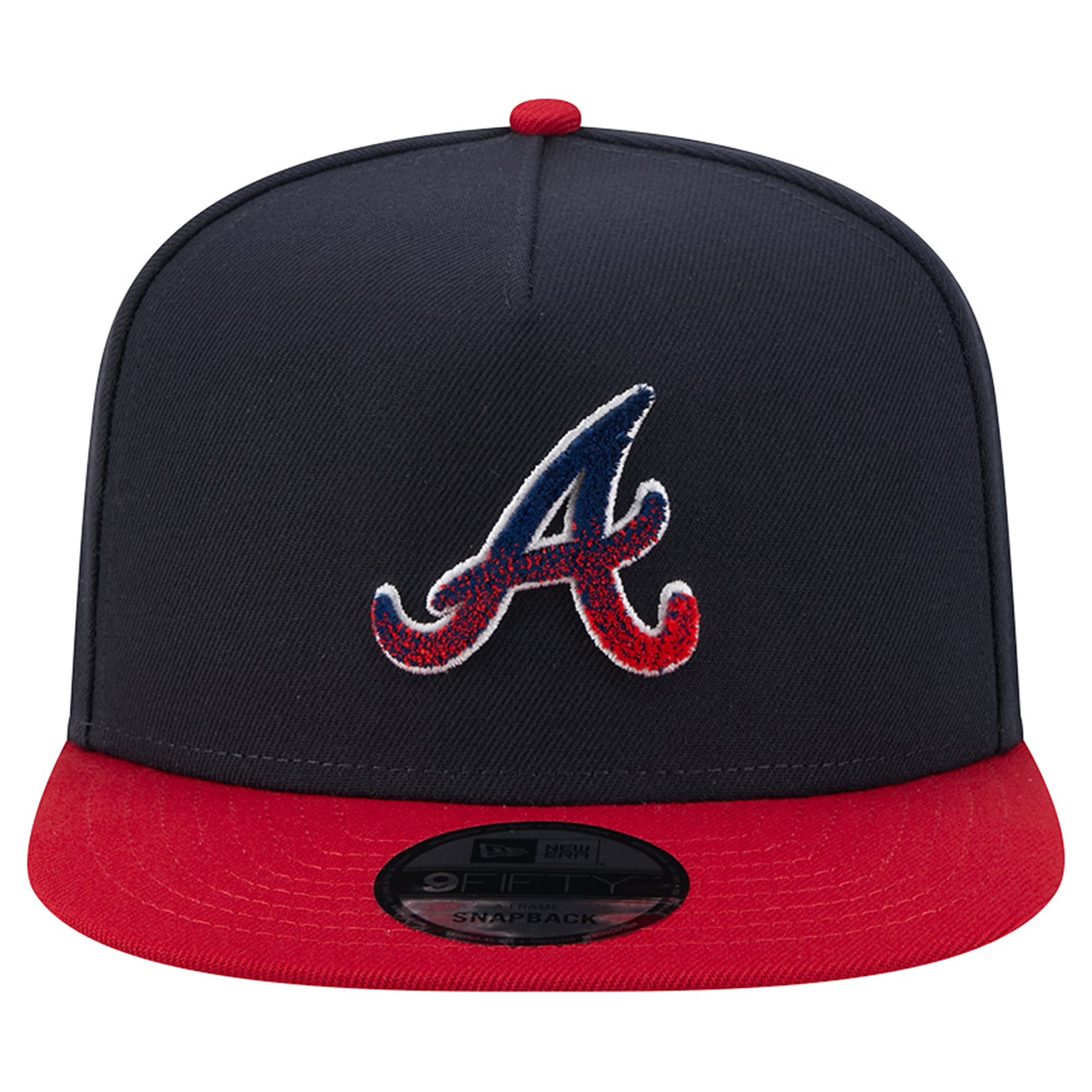 Casquette snapback New Era Atlanta Braves bleu marine/rouge à motif chenille dégradé A-Frame 9FIFTY pour homme