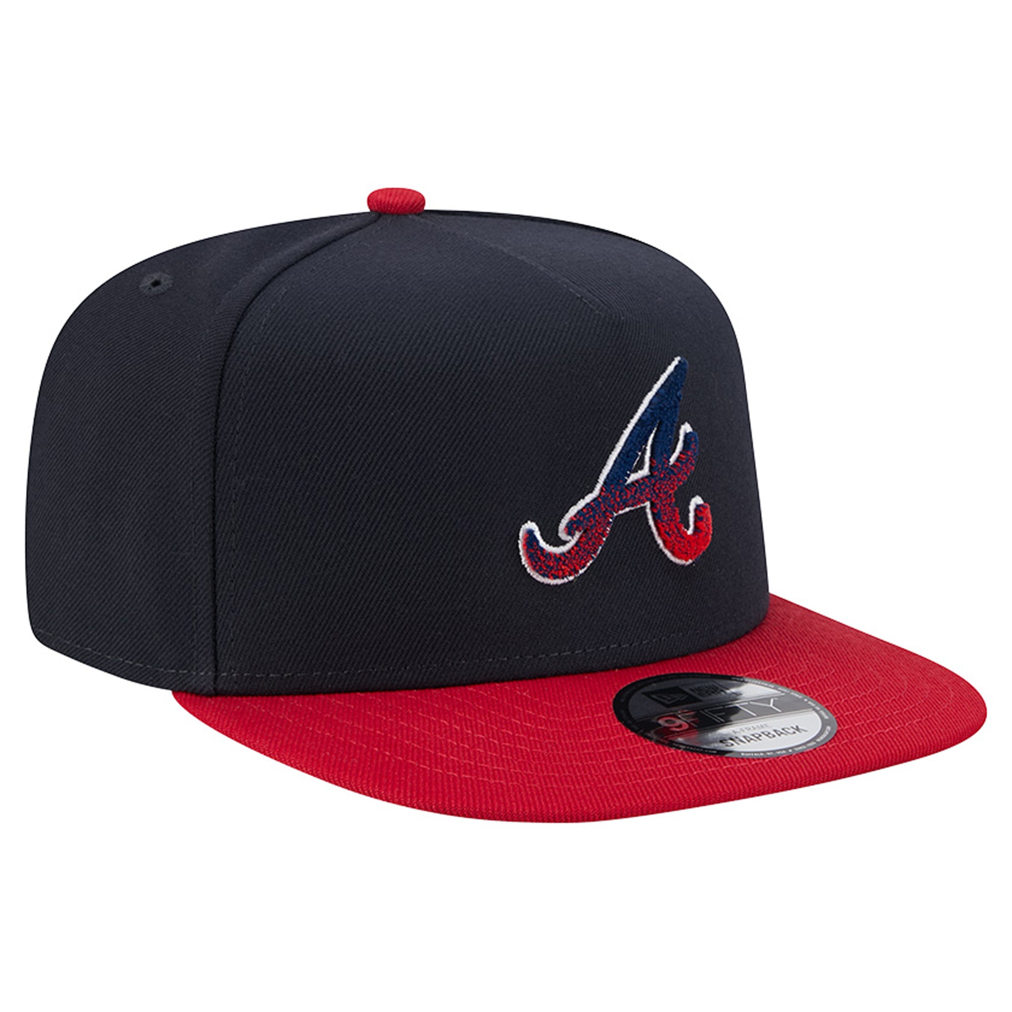 Casquette snapback New Era Atlanta Braves bleu marine/rouge à motif chenille dégradé A-Frame 9FIFTY pour homme