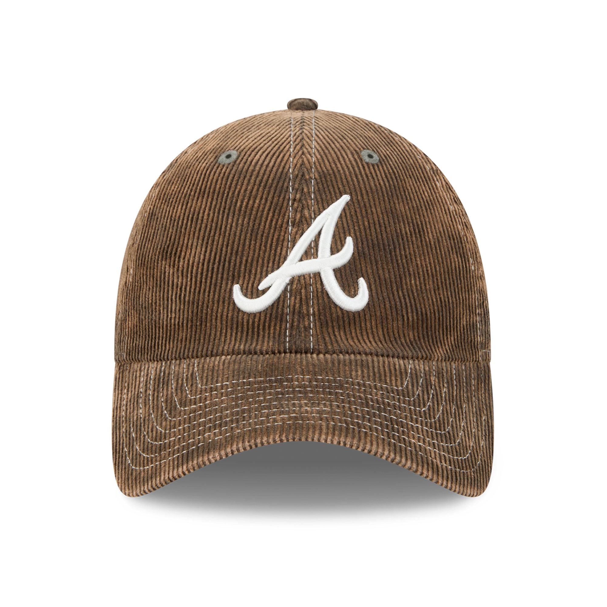 Casquette New Era pour homme, modèle Atlanta Braves, en velours côtelé olive, style classique et ajustable