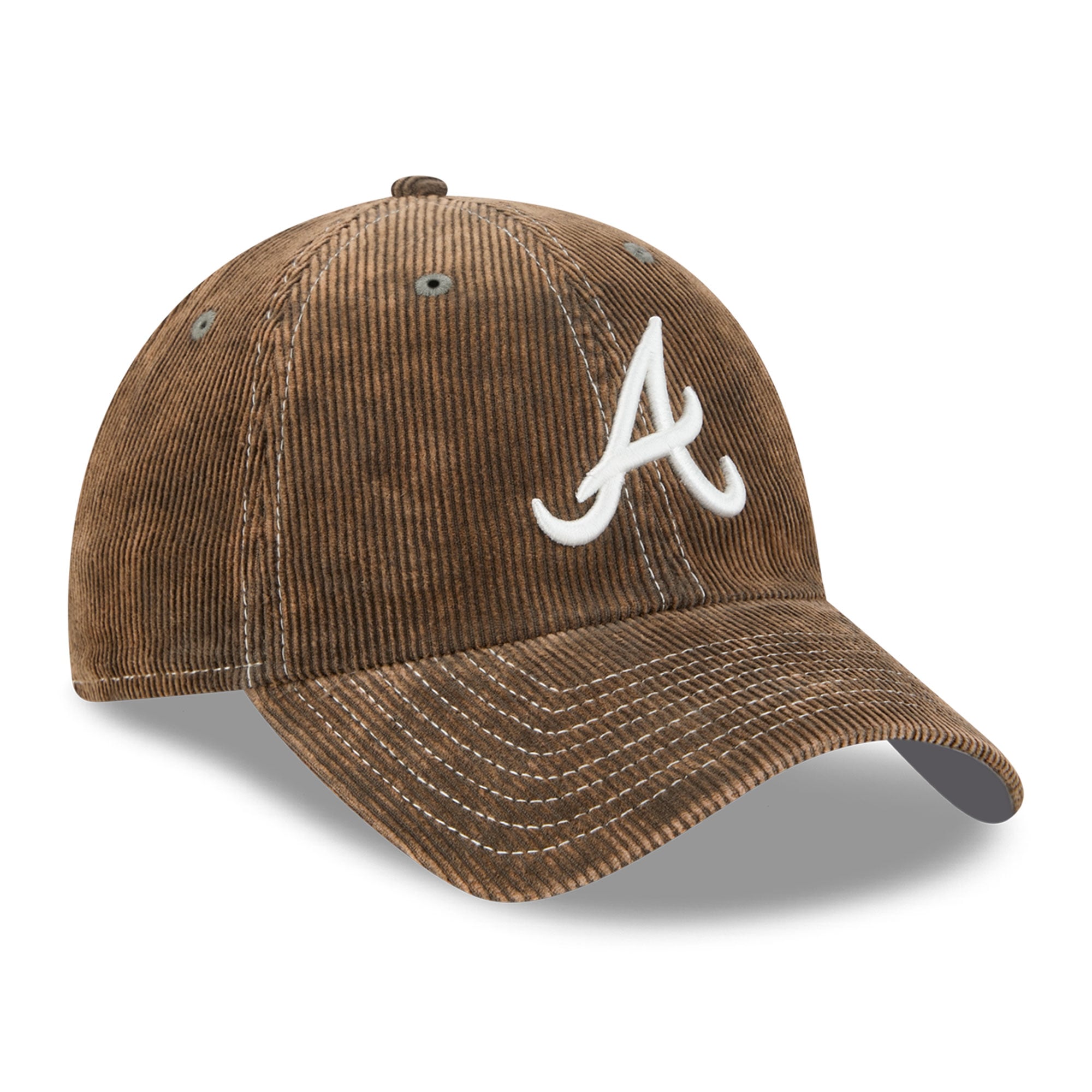 Casquette New Era pour homme, modèle Atlanta Braves, en velours côtelé olive, style classique et ajustable