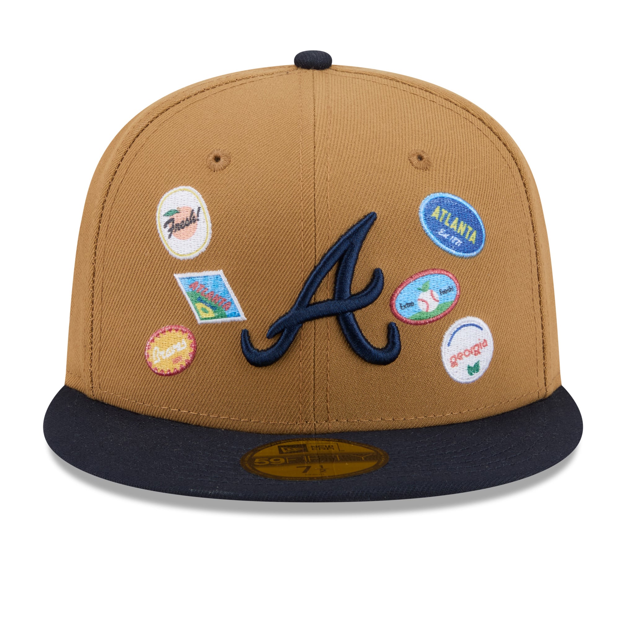 Men's New Era Tan Atlanta Braves Fruit Sticker 59FIFTY Fitted Hat