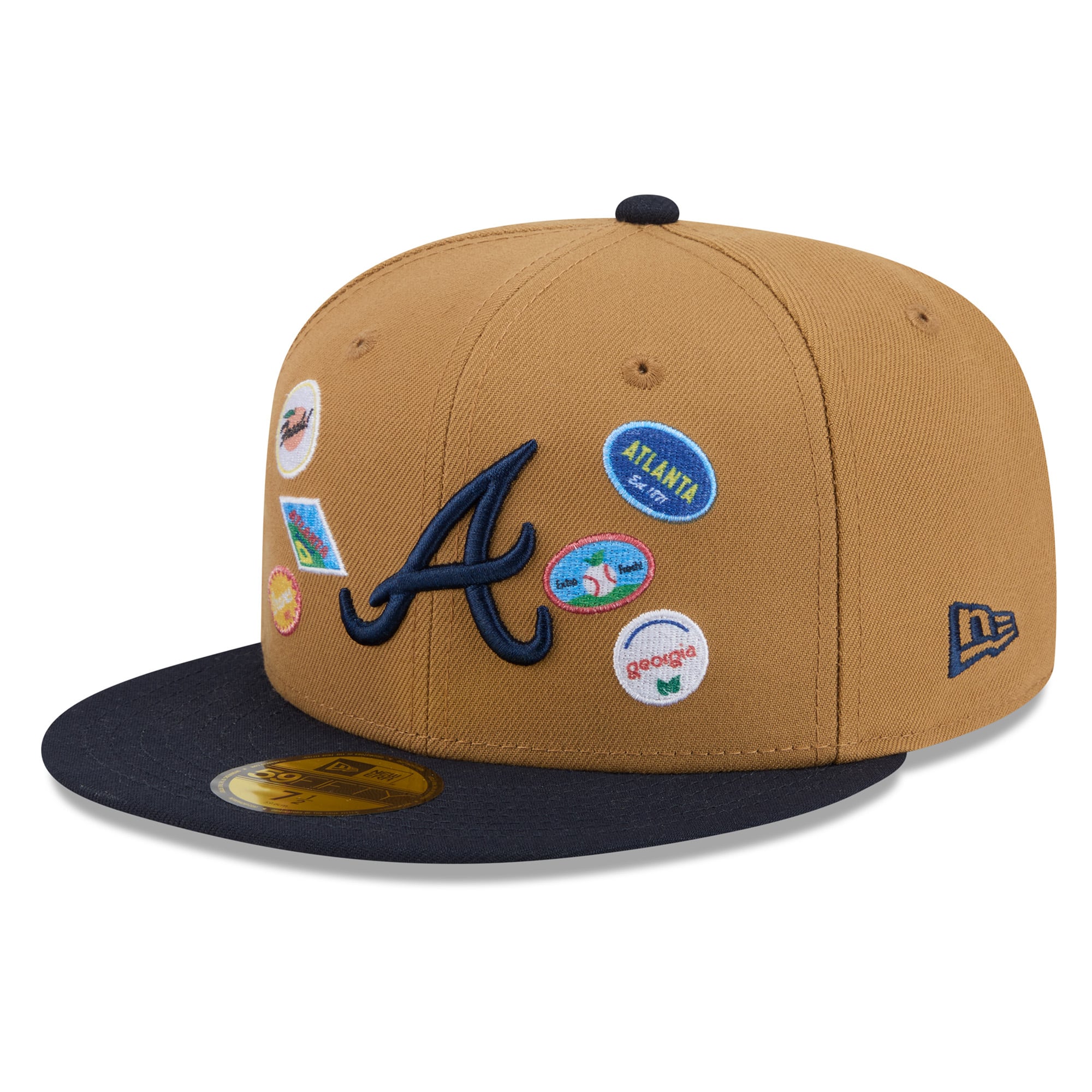 Men's New Era Tan Atlanta Braves Fruit Sticker 59FIFTY Fitted Hat