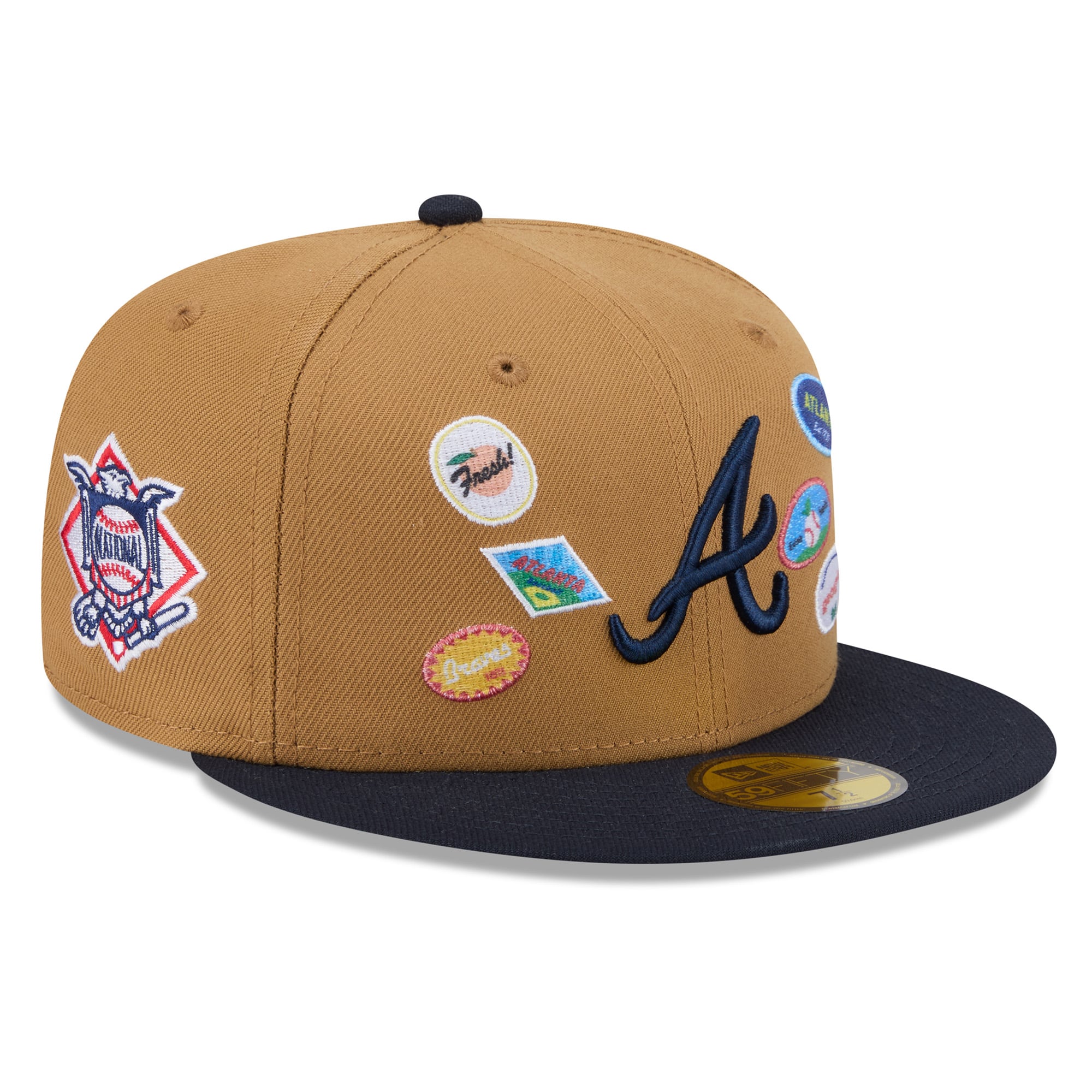 Men's New Era Tan Atlanta Braves Fruit Sticker 59FIFTY Fitted Hat