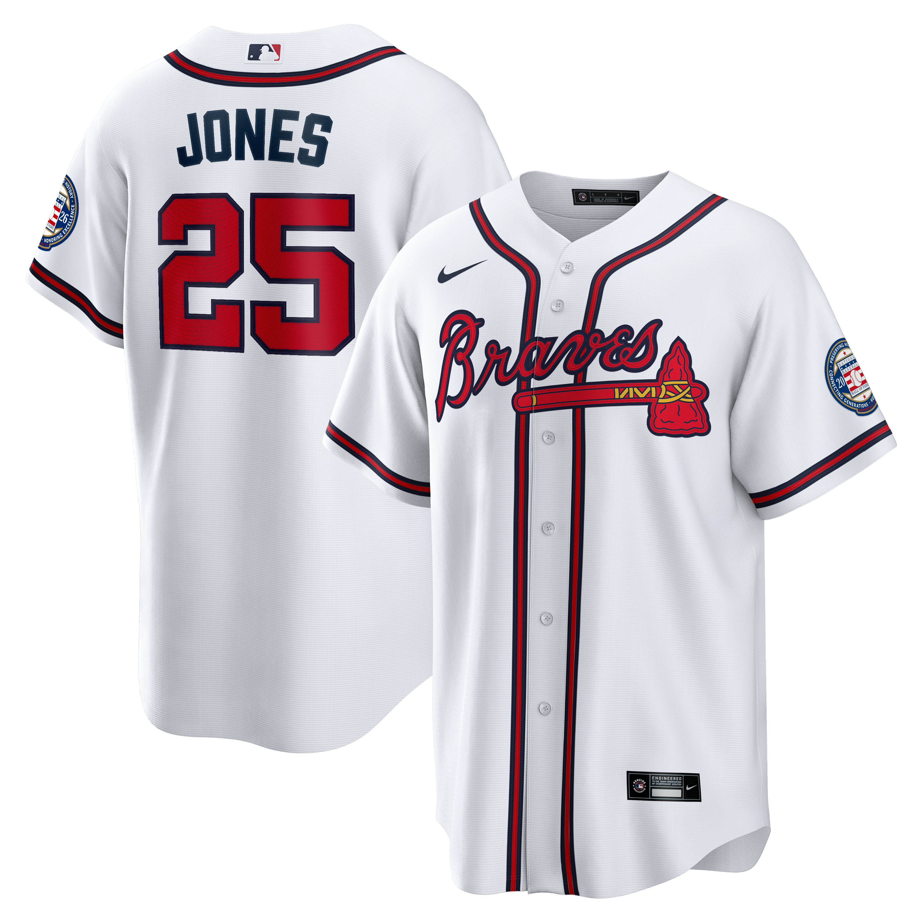 Maillot réplique domicile Nike Andruw Jones blanc des Braves d'Atlanta 2026 avec écusson du Temple de la renommée