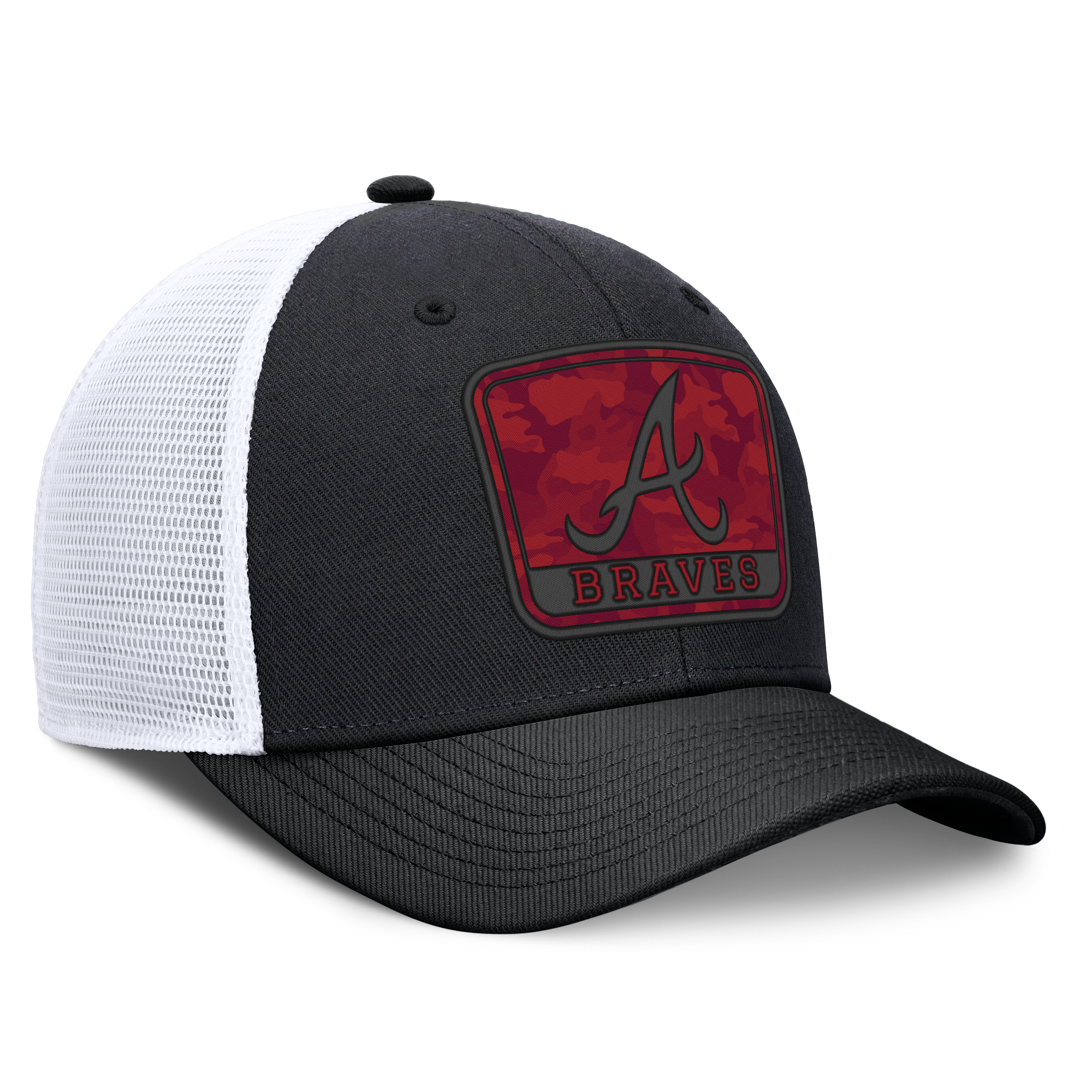 Men's Nike Black/White Atlanta Braves Camo Rise Trucker Dri-FIT Adjustable Hat