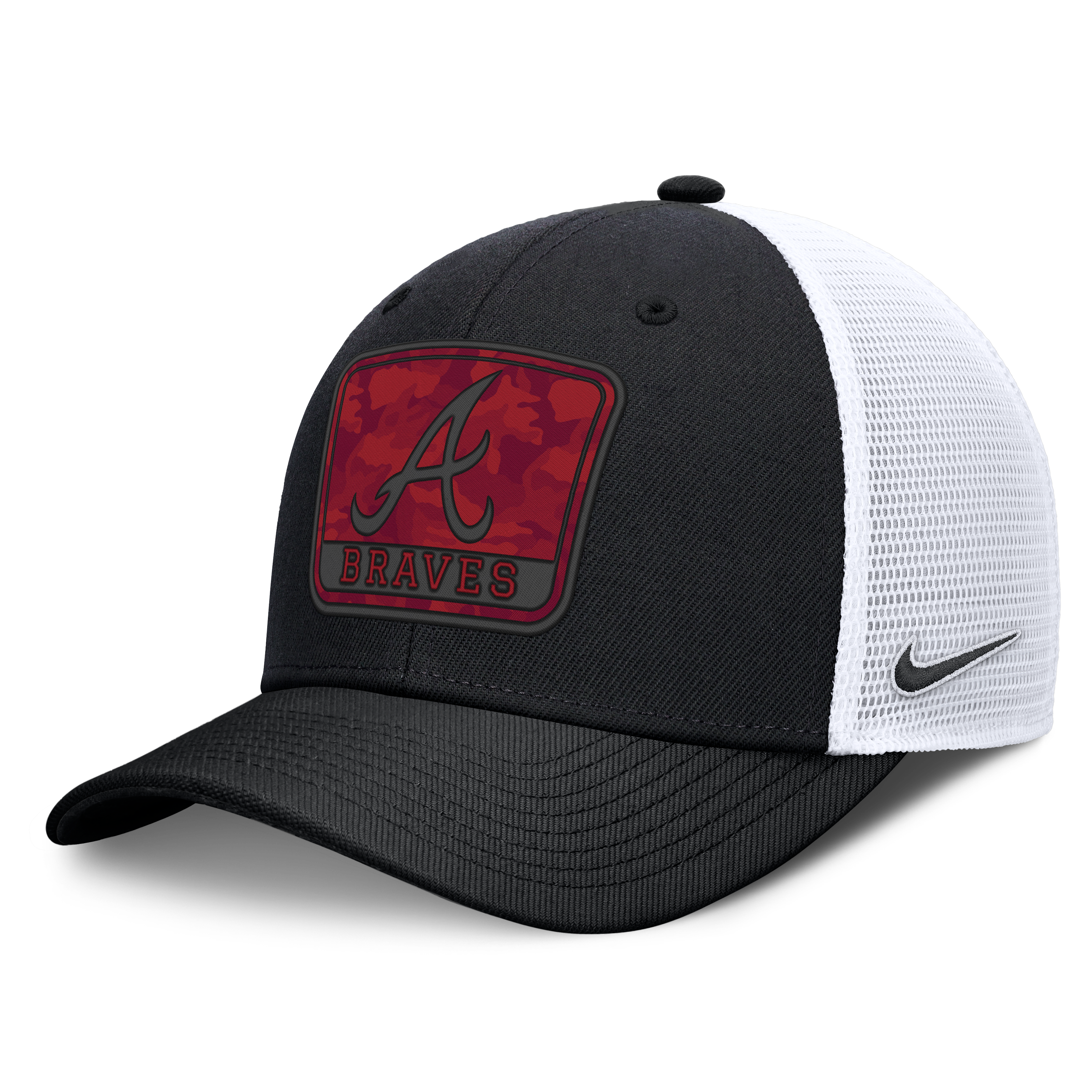 Men's Nike Black/White Atlanta Braves Camo Rise Trucker Dri-FIT Adjustable Hat