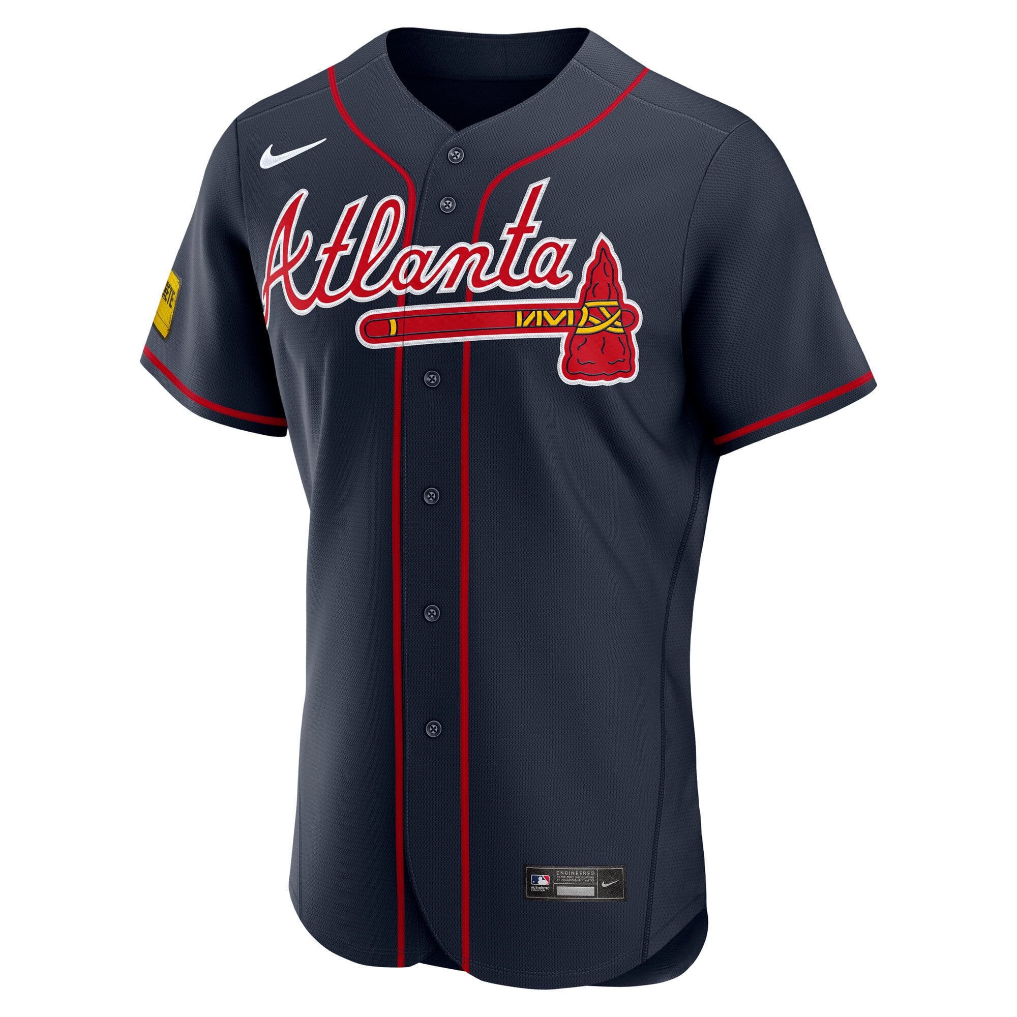 Maillot authentique Nike Atlanta Braves bleu foncé pour homme, avec patch de sponsor alternatif
