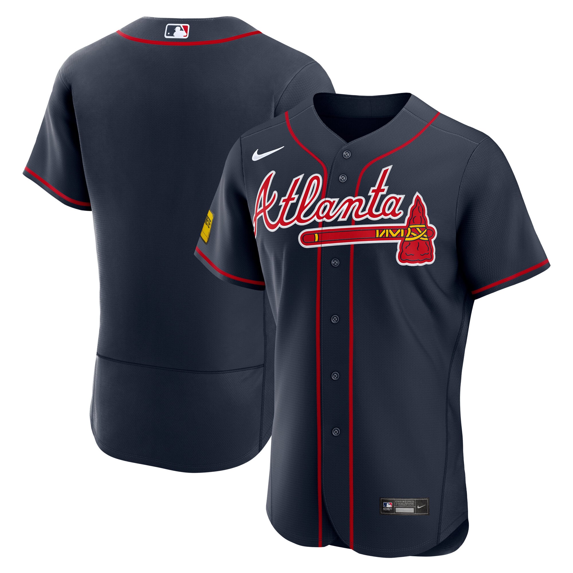 Maillot authentique Nike Atlanta Braves bleu foncé pour homme, avec patch de sponsor alternatif