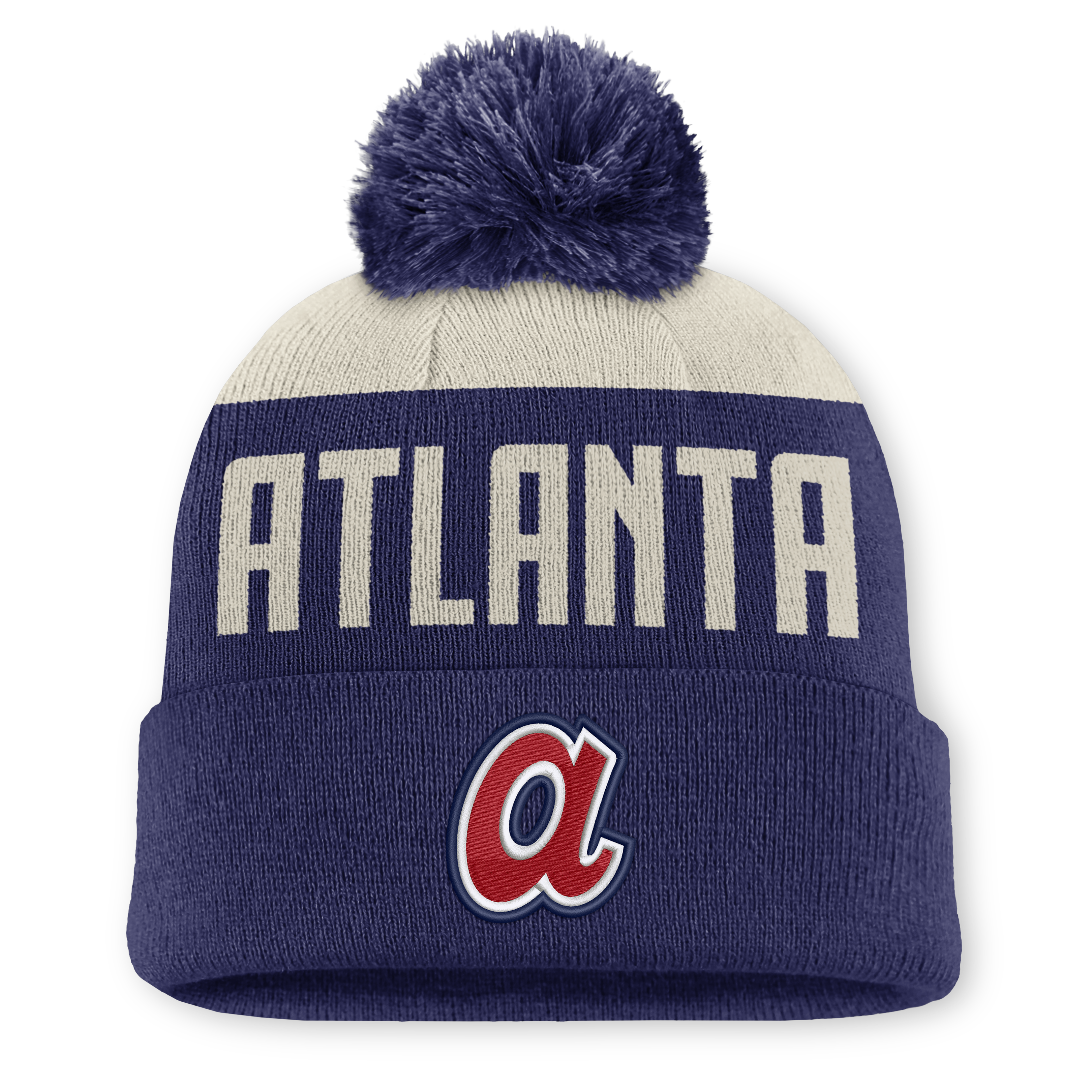 Bonnet à revers Nike Atlanta Braves Cooperstown Collection Peak Standard pour homme, coloris naturel/marine, avec pompon