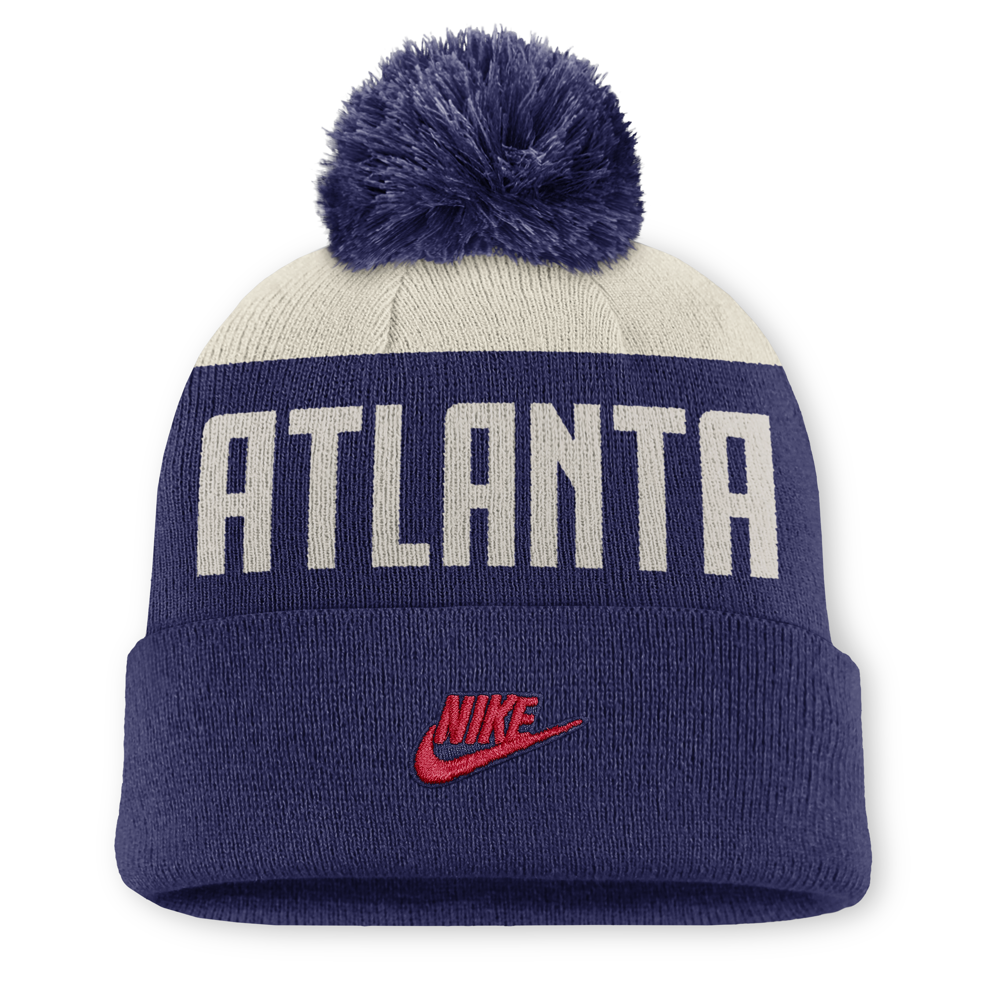 Bonnet à revers Nike Atlanta Braves Cooperstown Collection Peak Standard pour homme, coloris naturel/marine, avec pompon