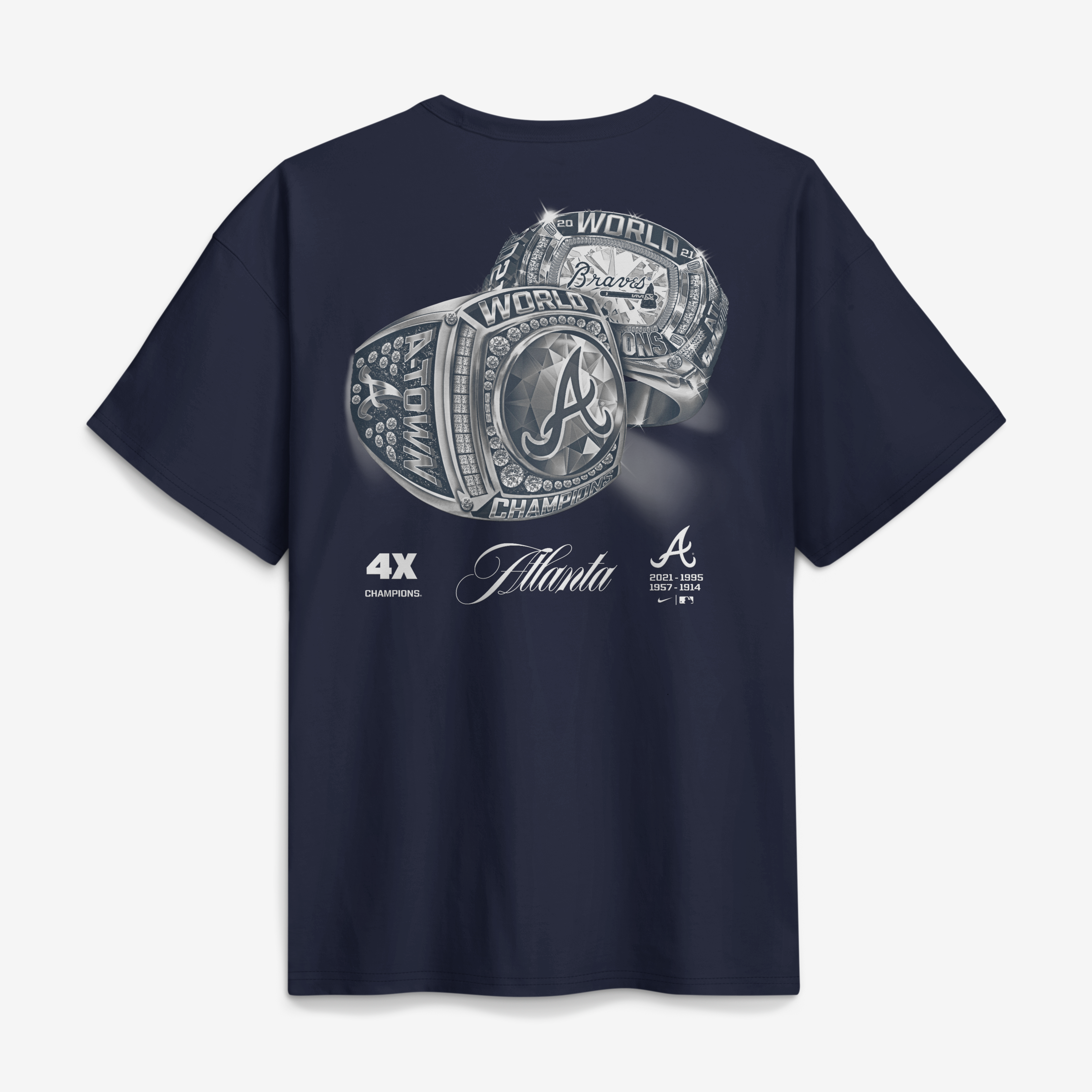 Men's Nike Navy Atlanta Braves 4x Champions Rings Local Max90 T-Shirt
