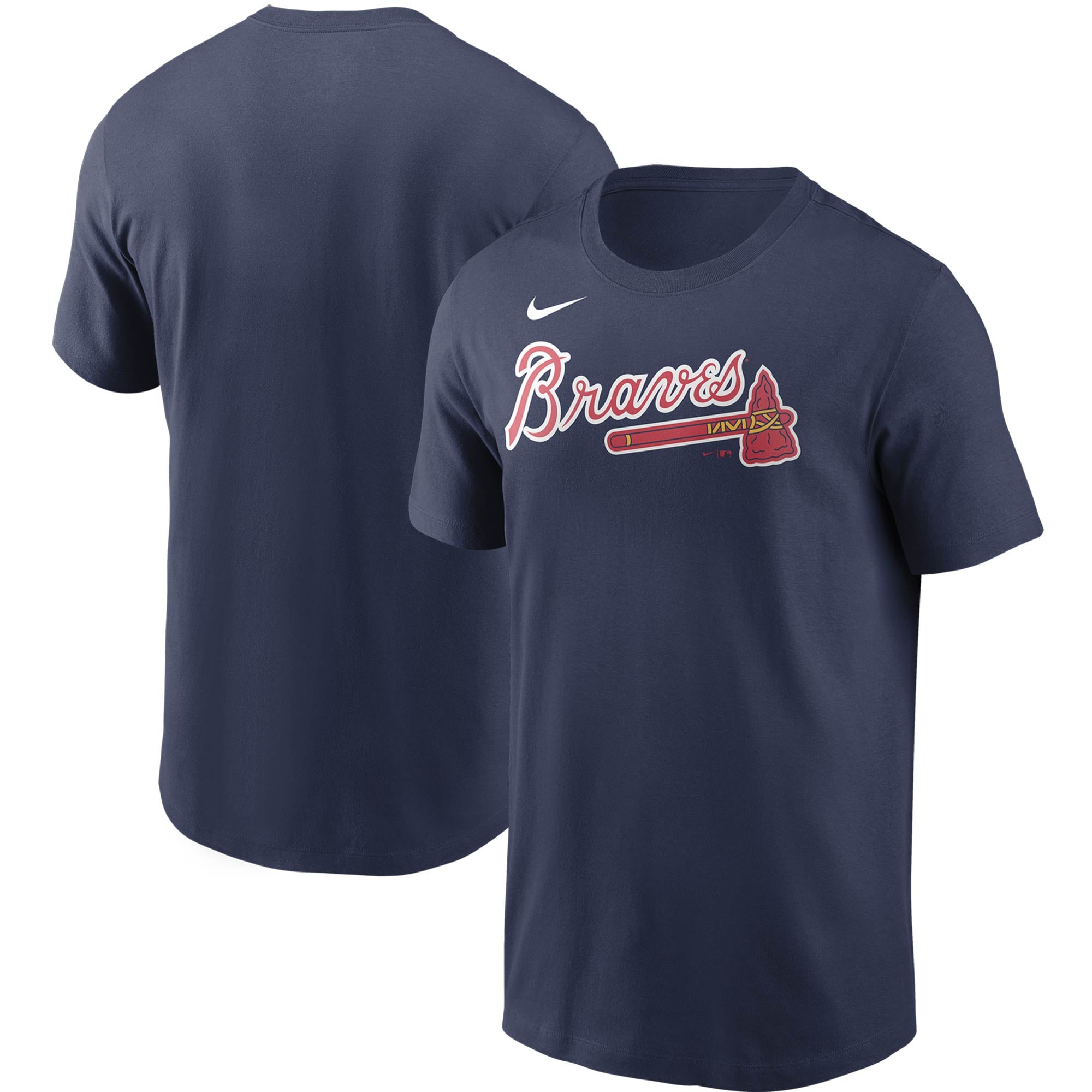 T-shirt Nike Atlanta Braves Team Wordmark bleu marine pour homme