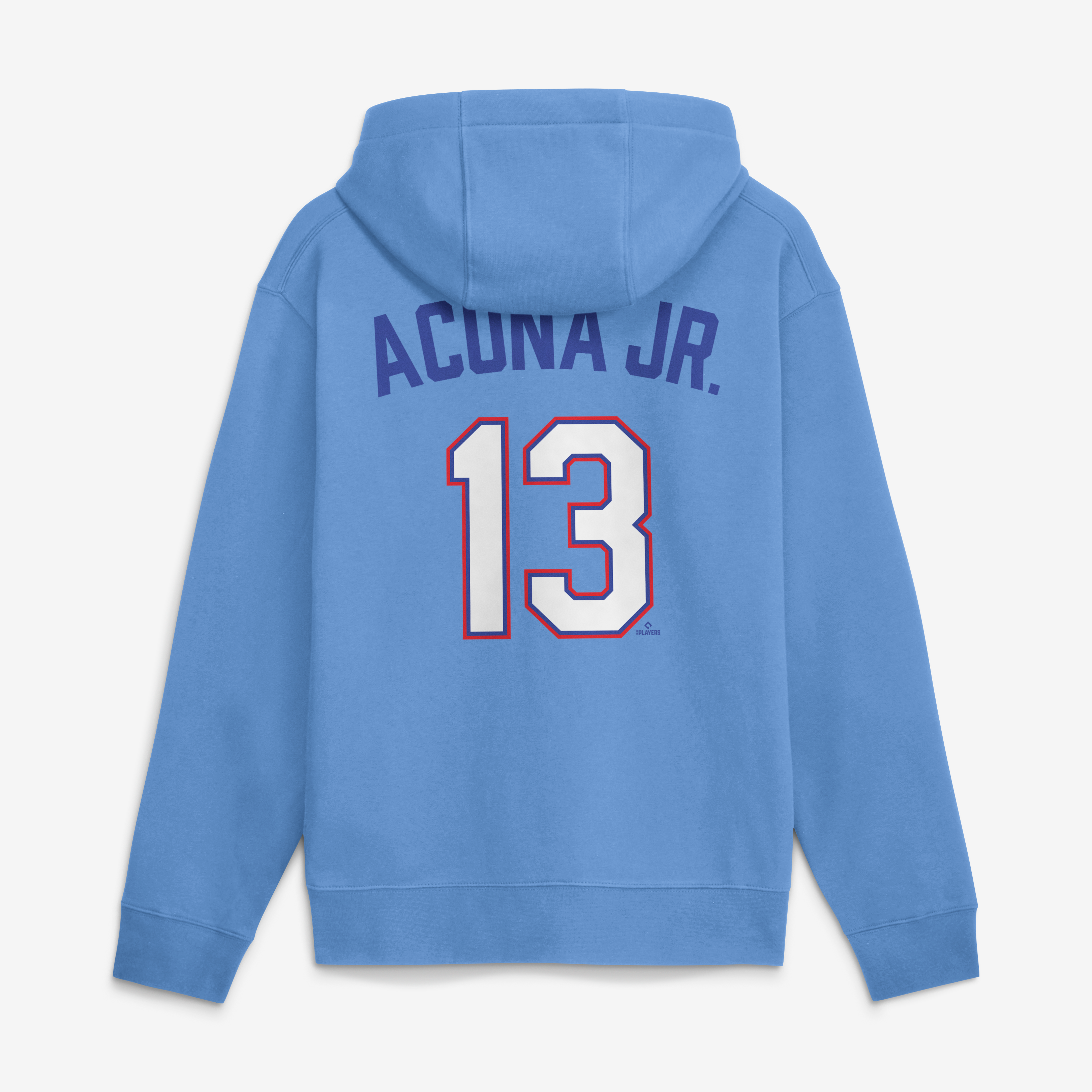Sweat à capuche en polaire Nike Ronald Acuña Jr. bleu clair, Atlanta Braves, avec nom et numéro.