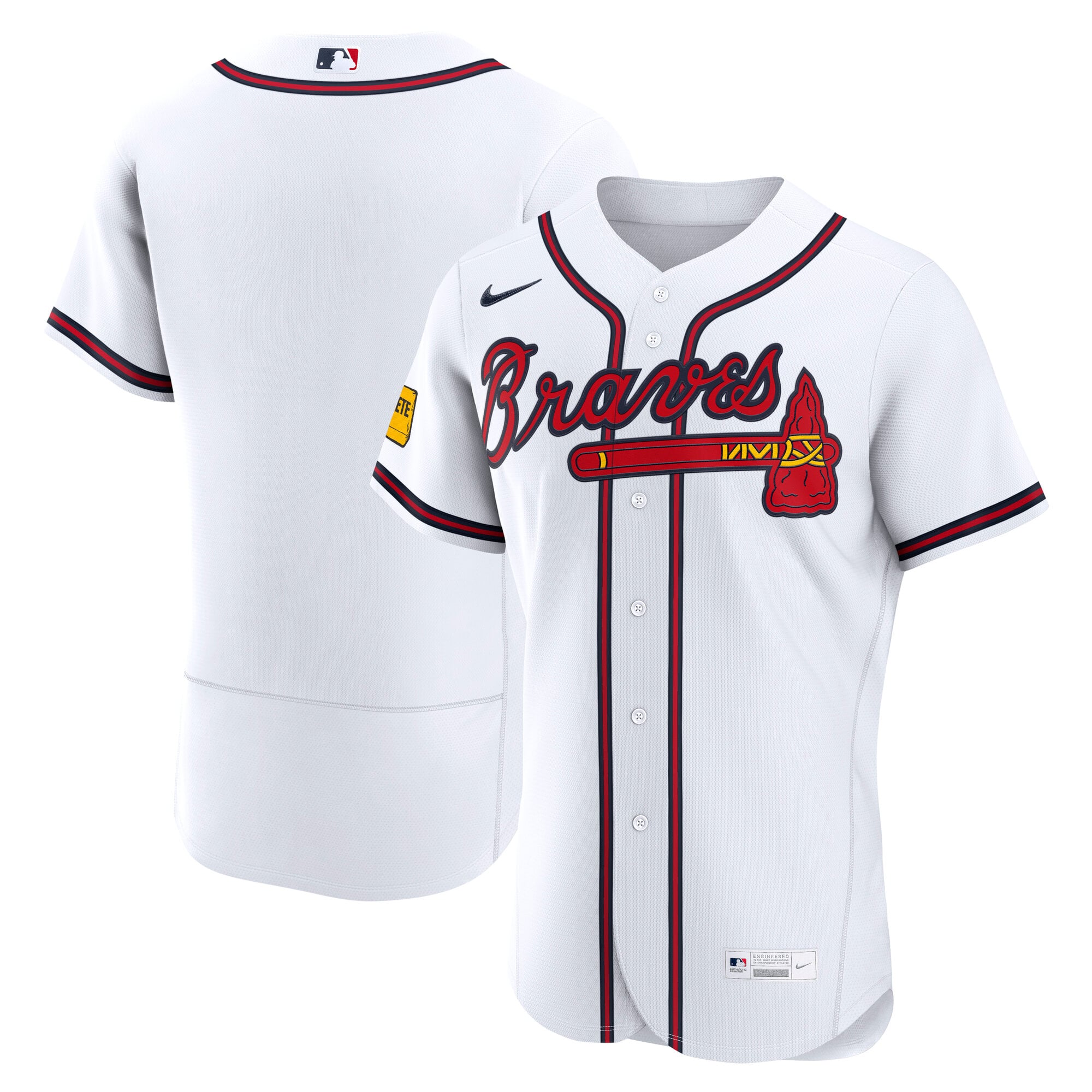 Men's Nike White Atlanta Braves Home Sponsor Patch Authentic Jersey