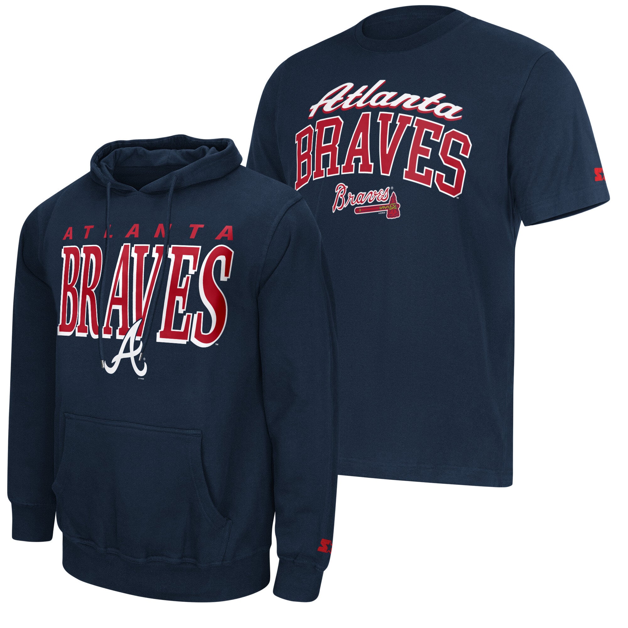 Ensemble sweat à capuche et t-shirt Starter bleu marine avec logo des Braves d'Atlanta pour homme