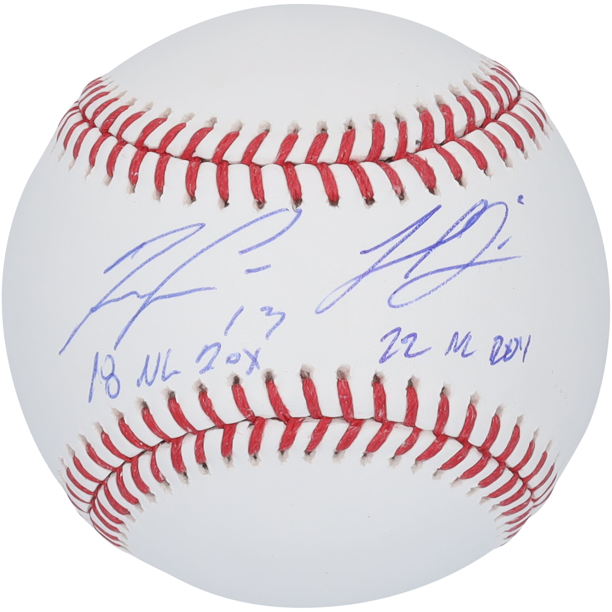 Baseball autographié par Michael Harris II et Ronald Acuña Jr. des Atlanta Braves avec les inscriptions « 18 NL ROY » et « 22 NL ROY »