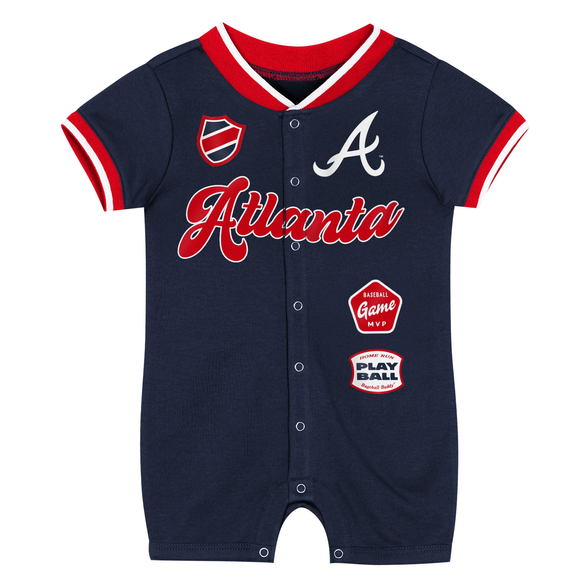 Grenouillère à pinces bleu marine Outerstuff pour nouveau-né, motif Braves d'Atlanta