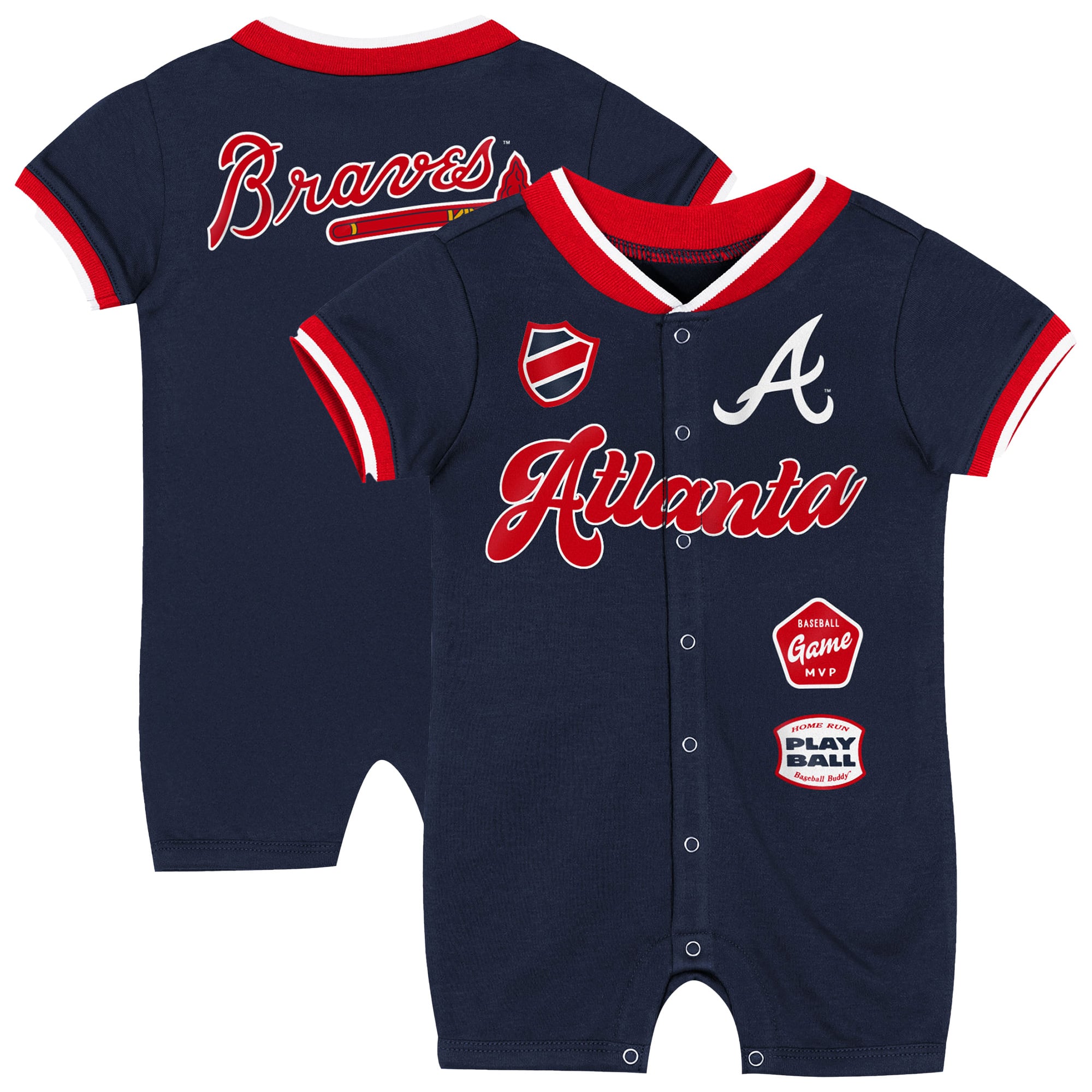 Grenouillère à pinces bleu marine Outerstuff pour nouveau-né, motif Braves d'Atlanta