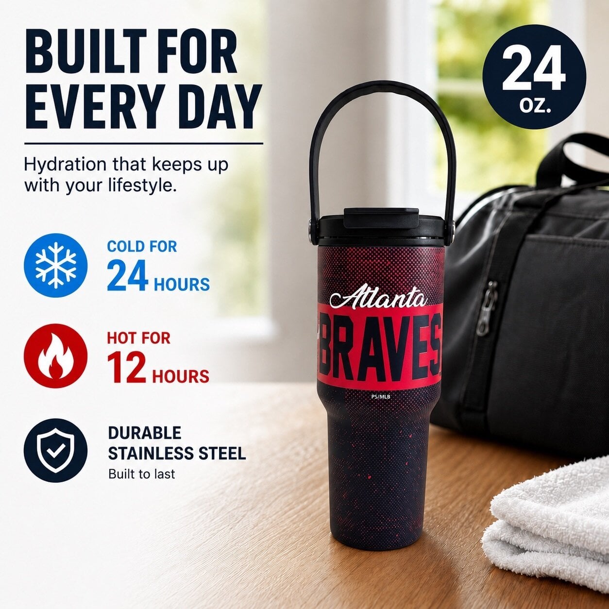 Pegasus Atlanta Braves 24oz. Speckled Gradient Stainless Steel Dual Top Water Bottle