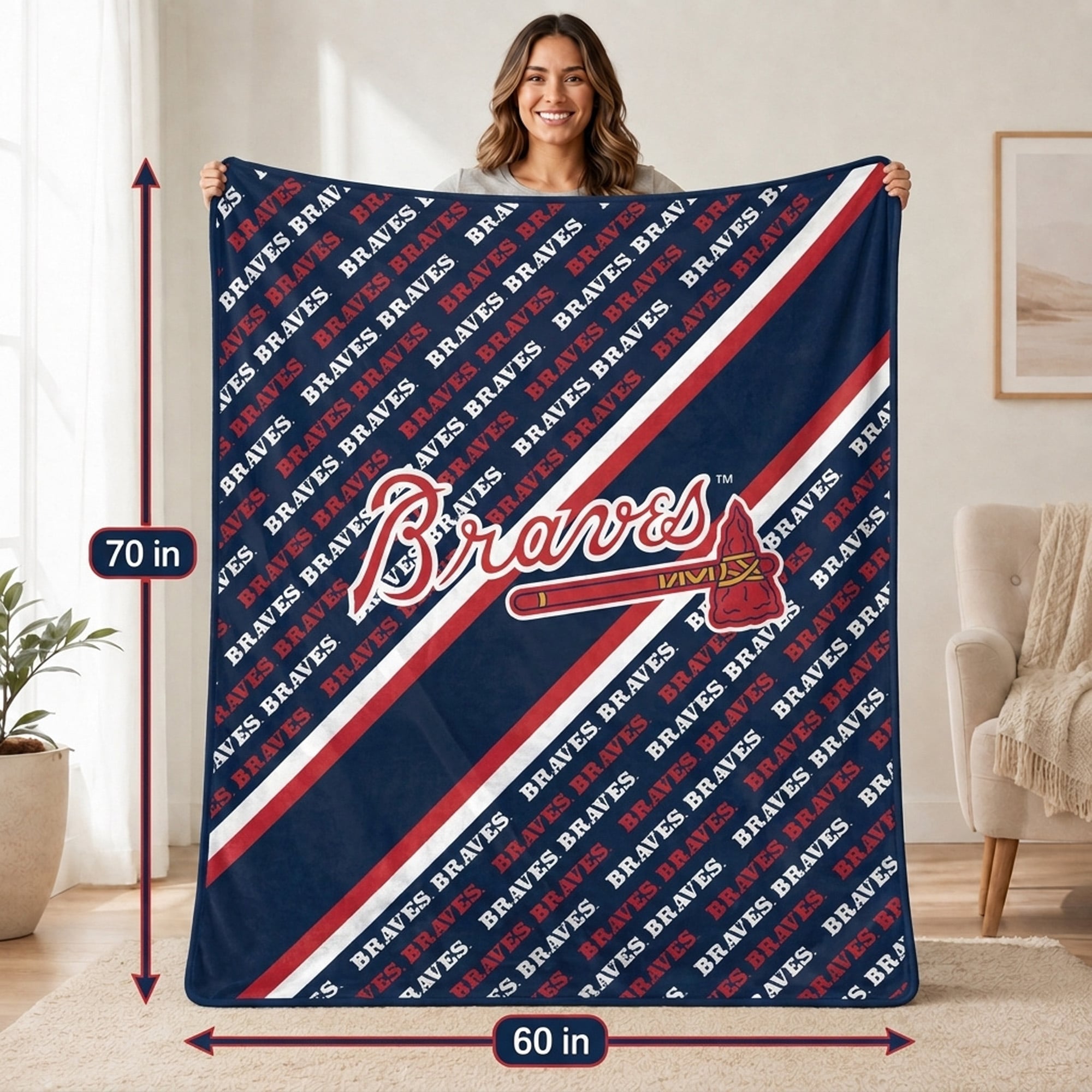 Pegasus Atlanta Braves 60" x 70" Diagonal Lined Wordmark Ultra Soft Blanket