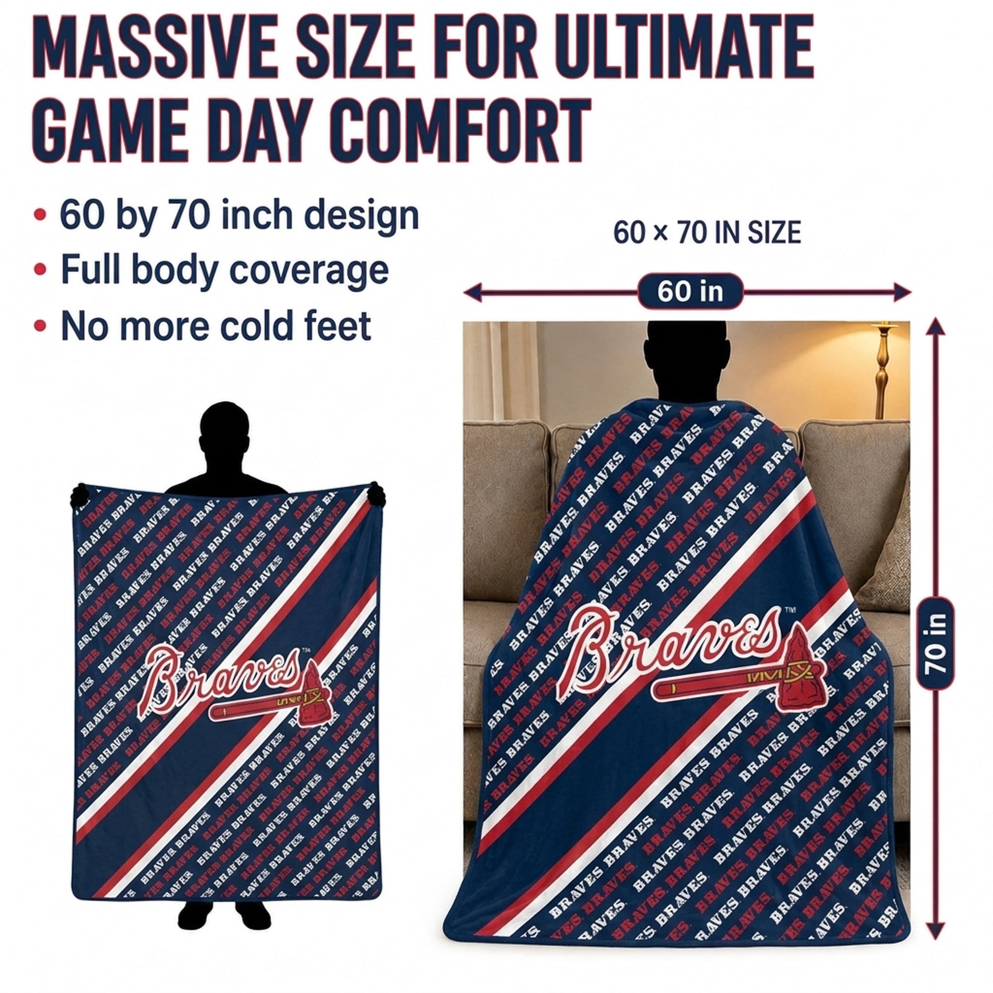 Pegasus Atlanta Braves 60" x 70" Diagonal Lined Wordmark Ultra Soft Blanket