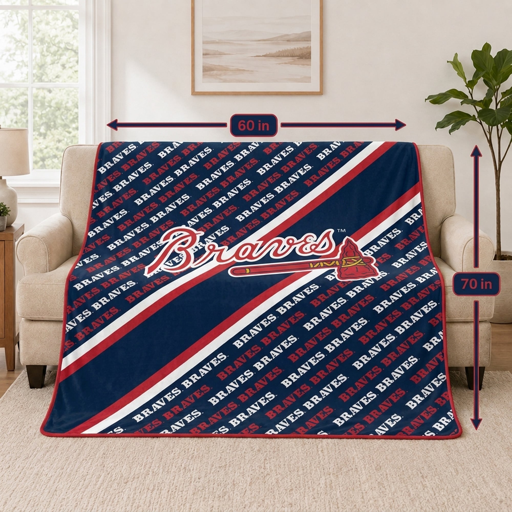 Pegasus Atlanta Braves 60" x 70" Diagonal Lined Wordmark Ultra Soft Blanket
