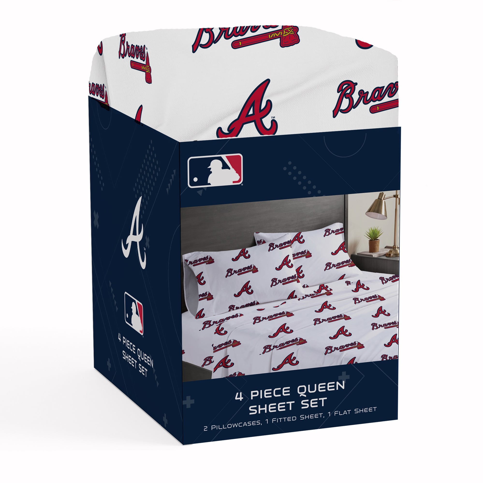 Pegasus Atlanta Braves Four-Piece Queen Sheet Set