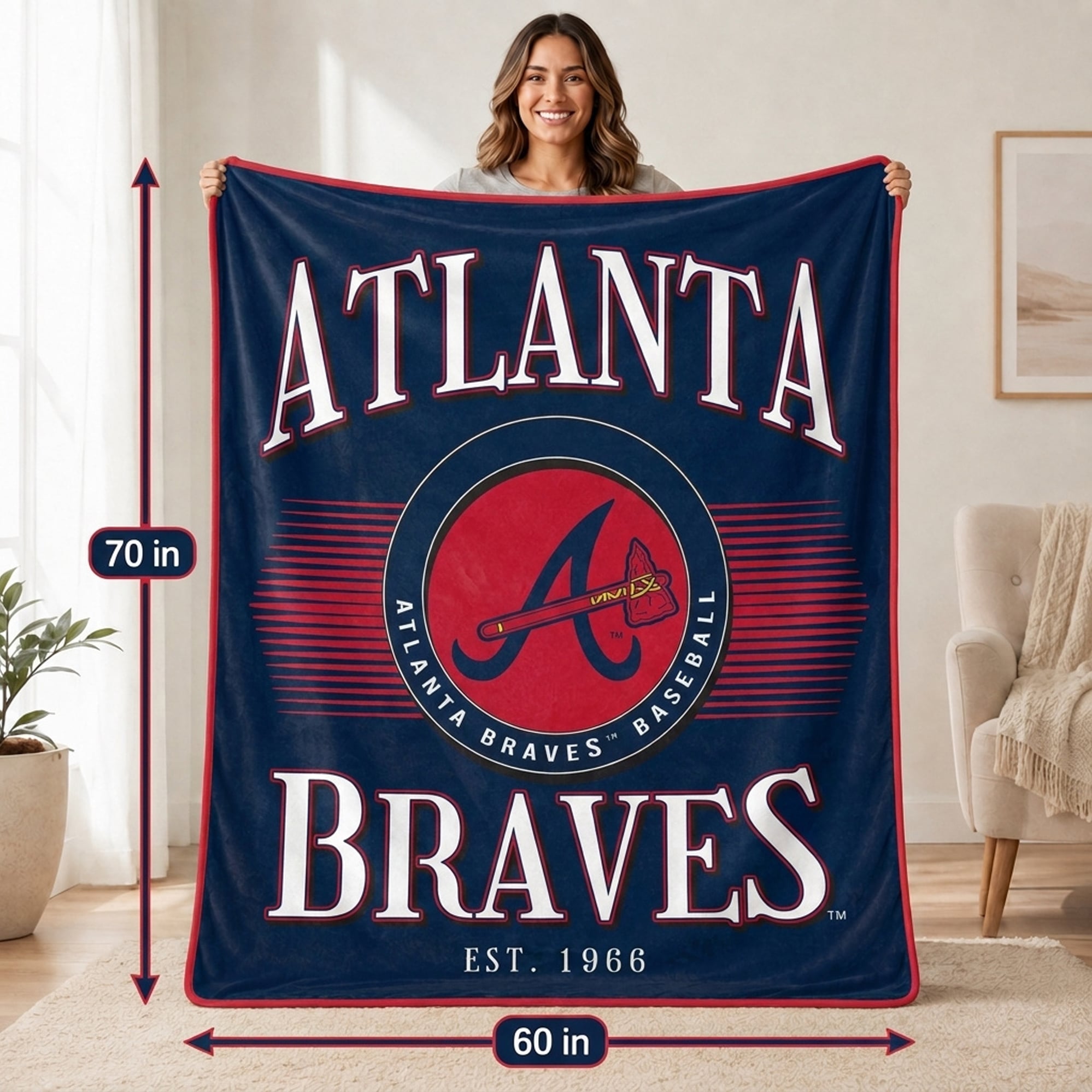 Pegasus Atlanta Braves Spotlight Arch 60" x 70" Ultra Soft Throw Blanket