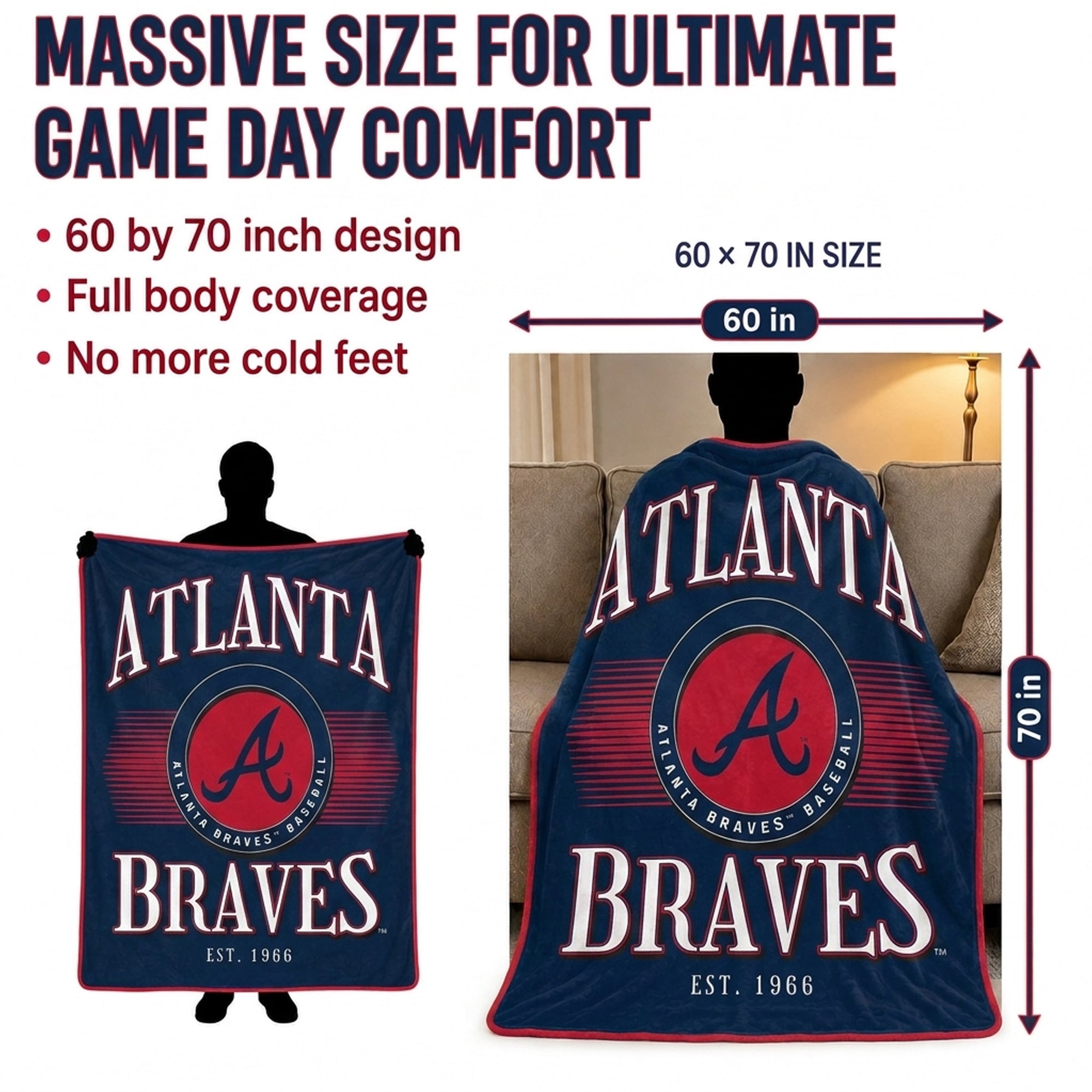Pegasus Atlanta Braves Spotlight Arch 60" x 70" Ultra Soft Throw Blanket