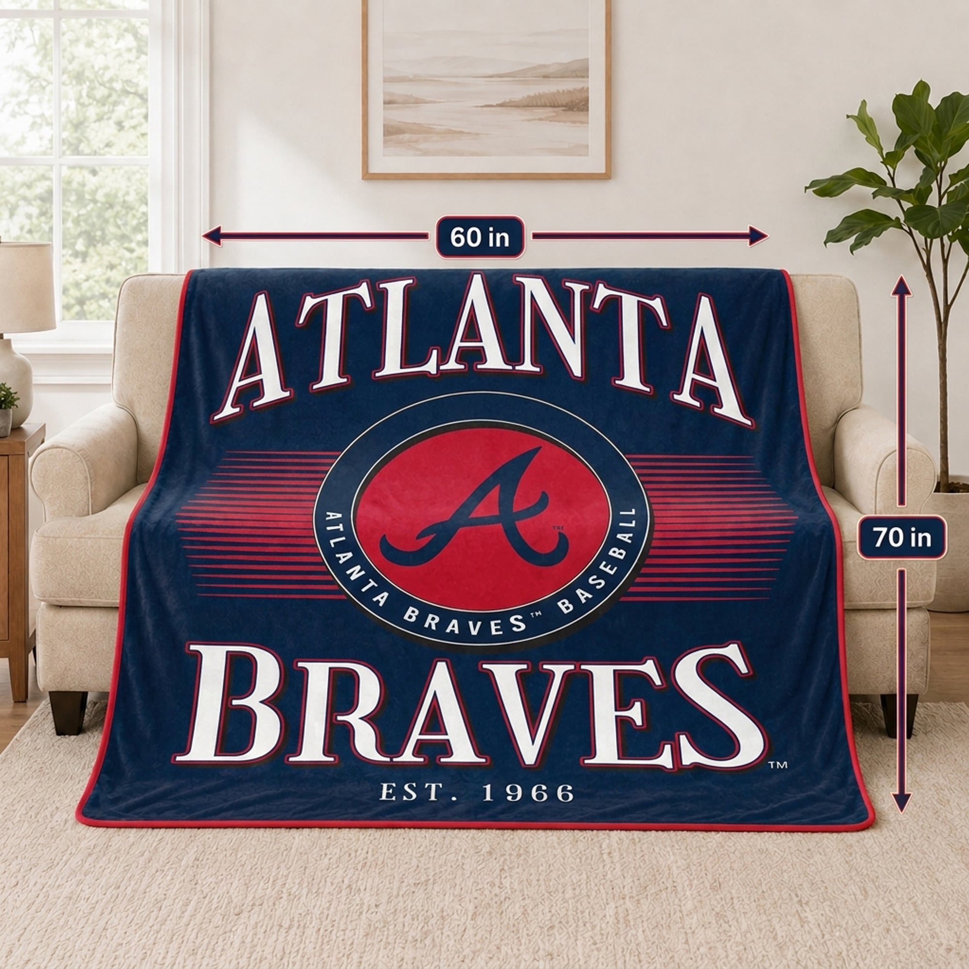 Pegasus Atlanta Braves Spotlight Arch 60" x 70" Ultra Soft Throw Blanket