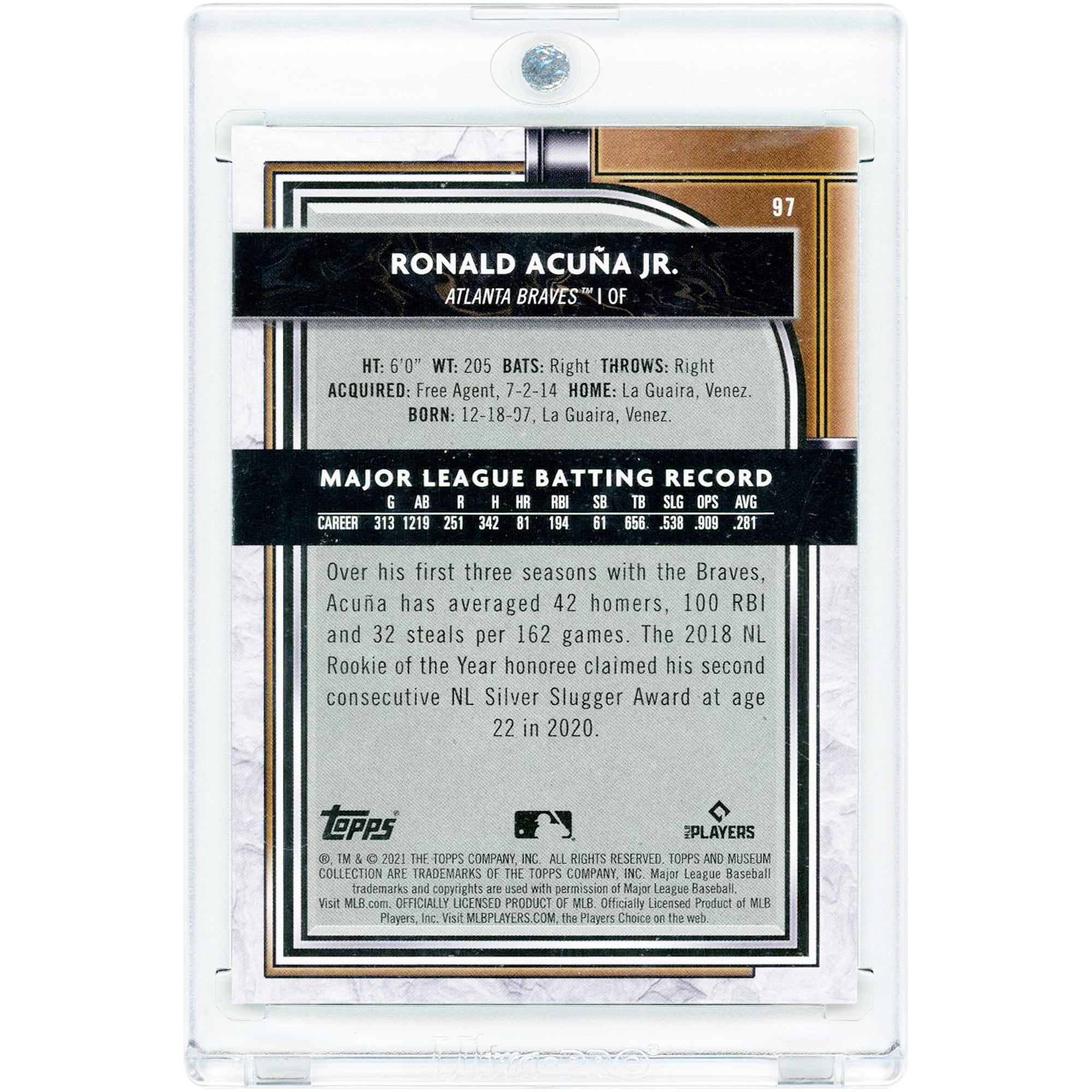 Carte Ronald Acuna Jr. Atlanta Braves 2021 Topps Museum Collection Verte #97 #1/1