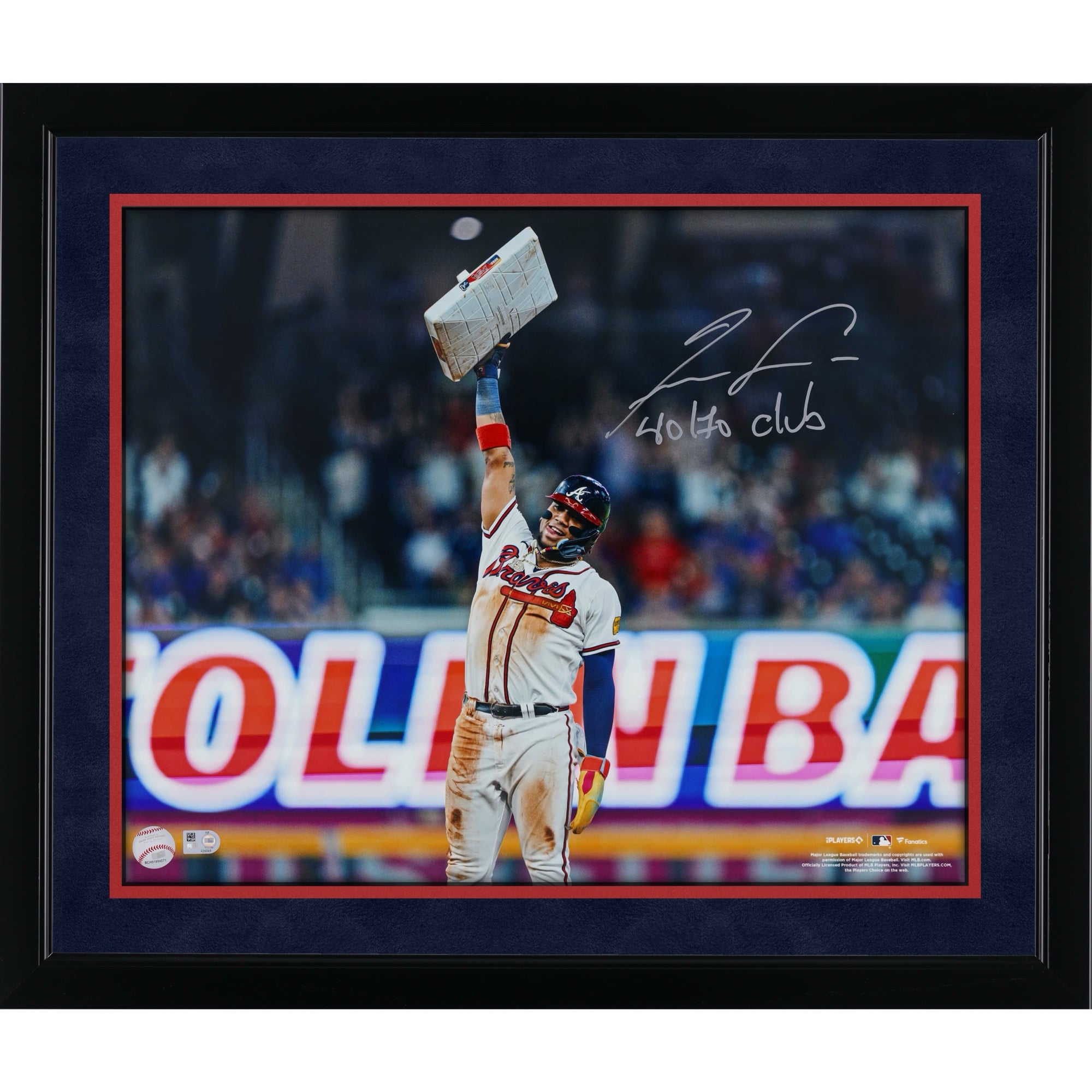 Ronald Acuña Jr. Atlanta Braves Autographed 16" x 20" Holding Base Photograph with "40/70 Club" Inscription