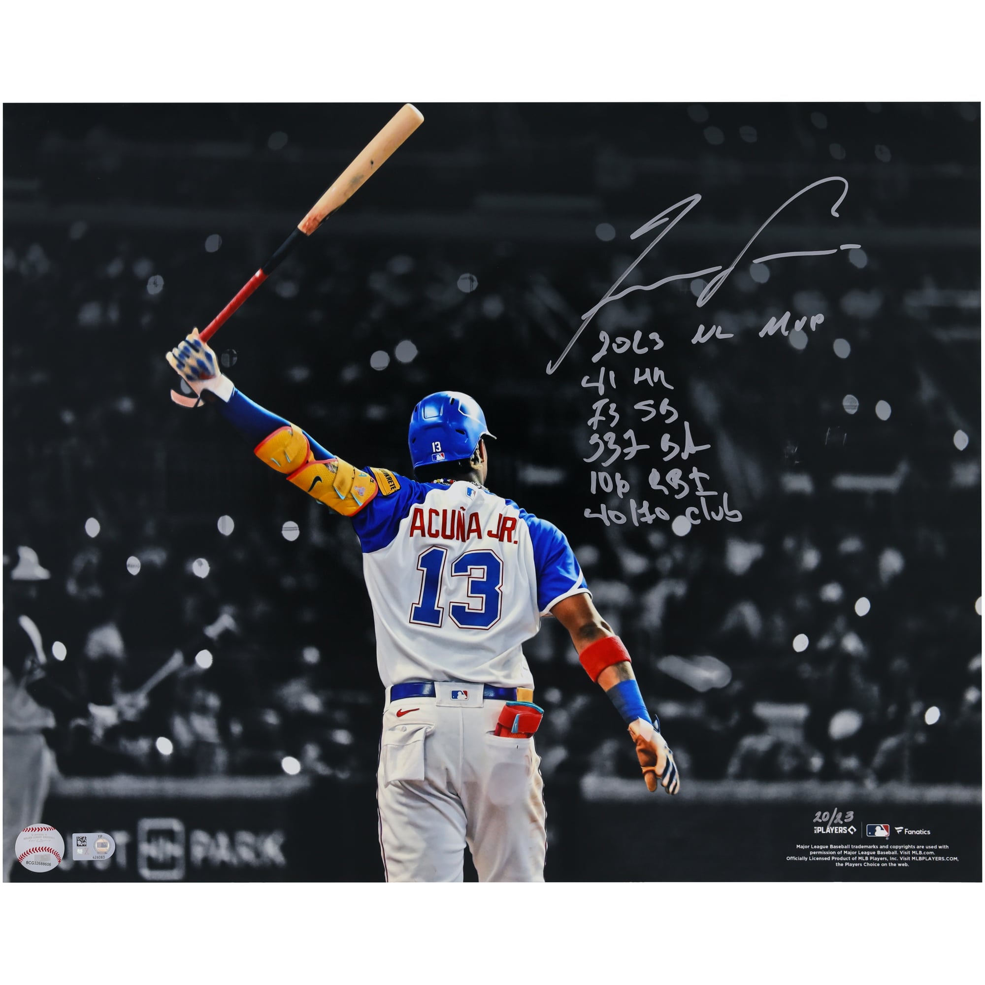 Ronald Acuña Jr. Atlanta Braves Autographed 16" x 20" Spotlight Photograph with Multiple Inscriptions - Limited Edition of 23