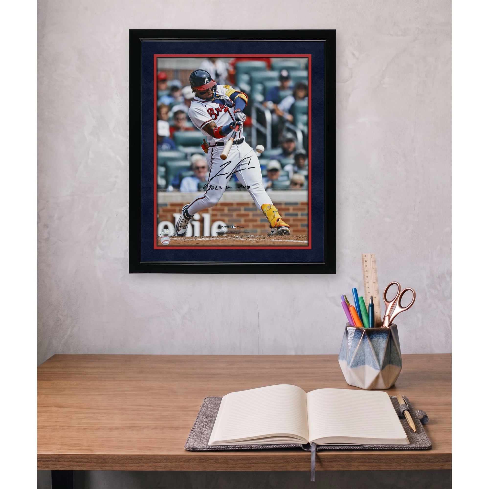 Ronald Acuña Jr. Atlanta Braves Autographed 16" x 20" White Hitting Photograph with "2023 NL MVP" Inscription