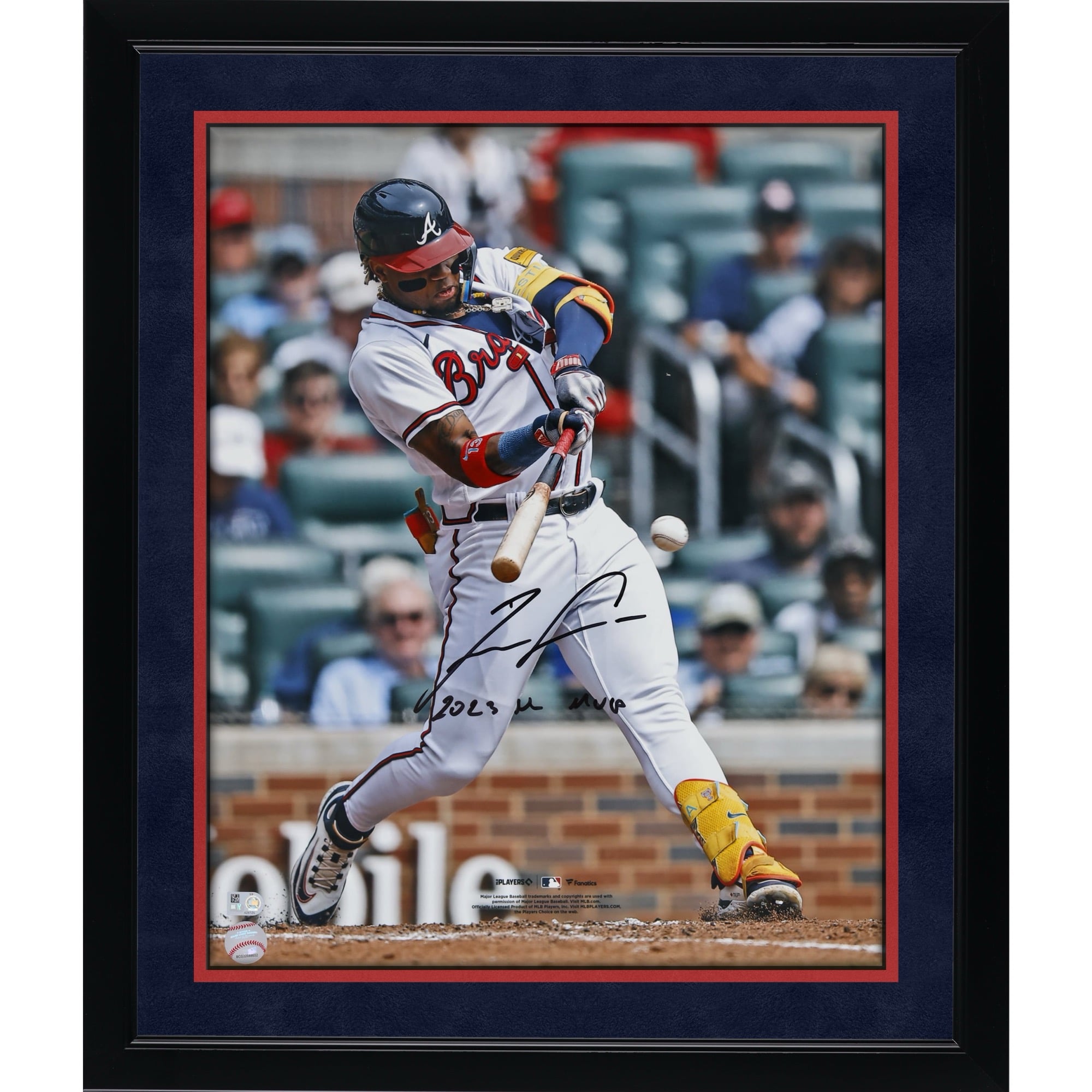 Ronald Acuña Jr. Atlanta Braves Autographed 16" x 20" White Hitting Photograph with "2023 NL MVP" Inscription