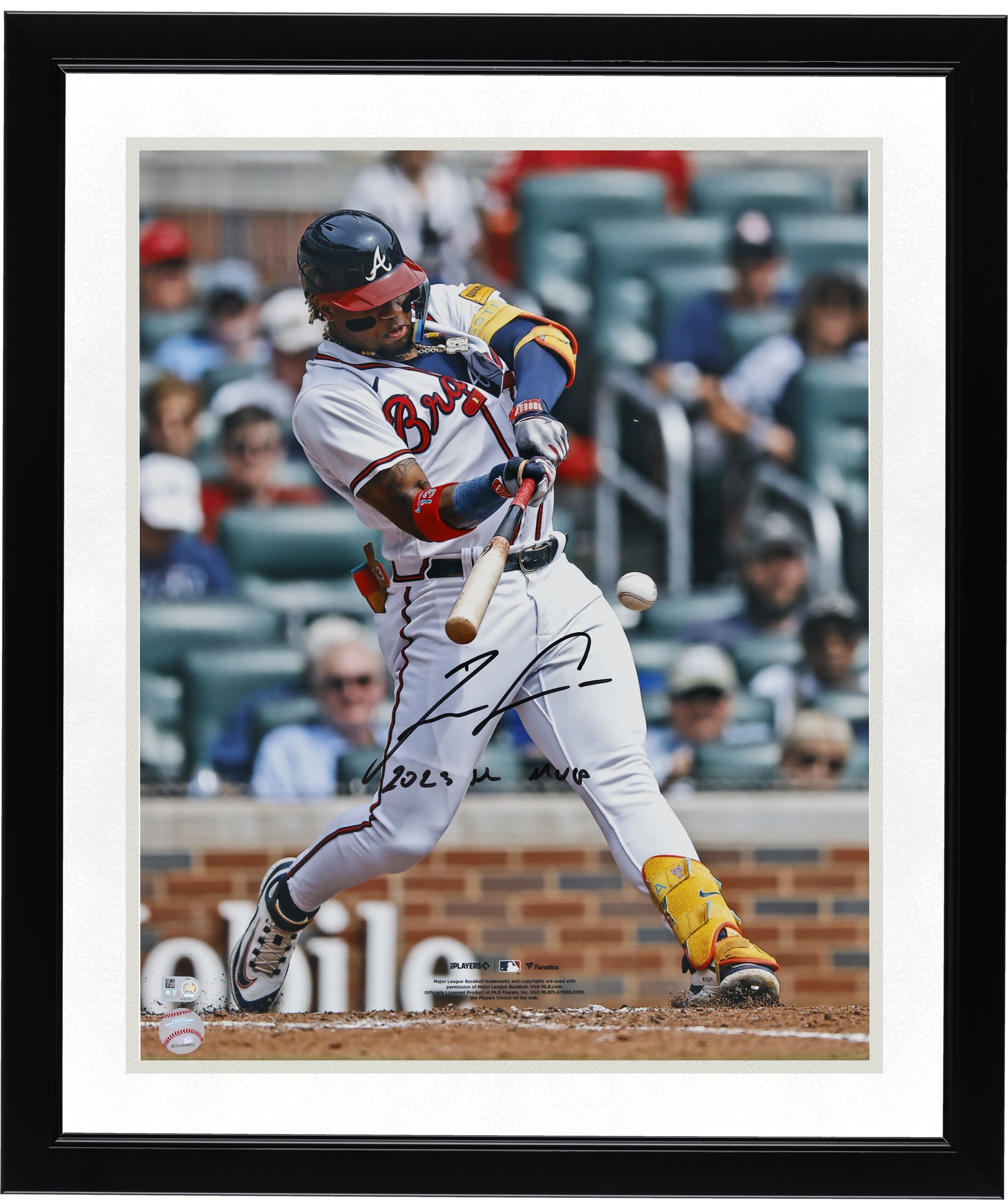 Ronald Acuña Jr. Atlanta Braves Autographed 16" x 20" White Hitting Photograph with "2023 NL MVP" Inscription
