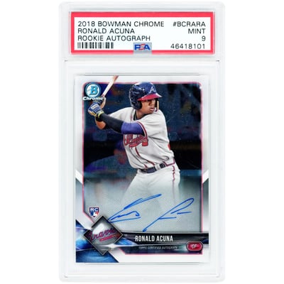 Ronald Acuña Jr. Atlanta Braves Autographed 2018 Bowman Chrome #BCRA-RA PSA Authenticated 9 Rookie Card