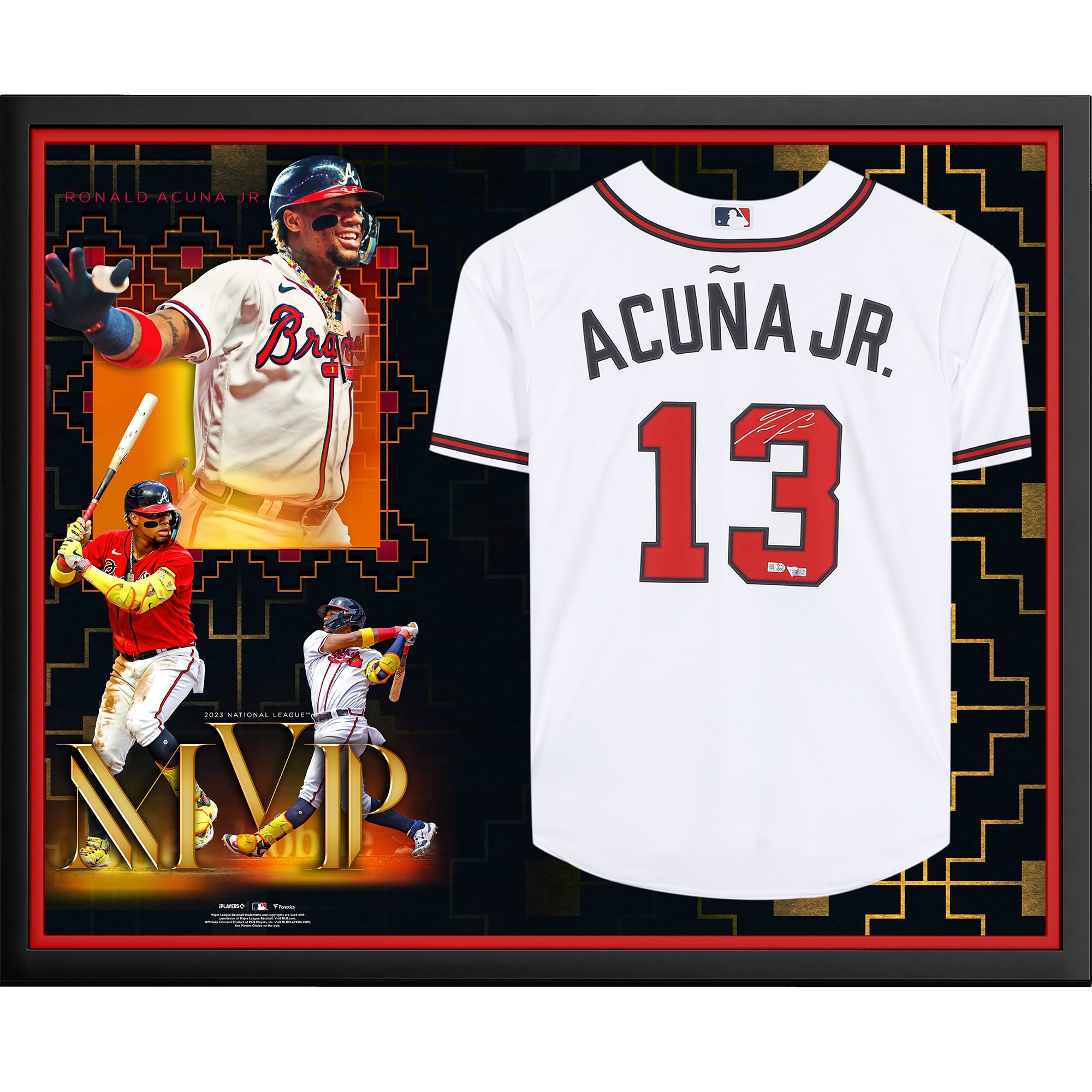 Maillot Nike authentique blanc autographié par Ronald Acuña Jr. des Atlanta Braves 2023 MVP de la Ligue nationale Collage