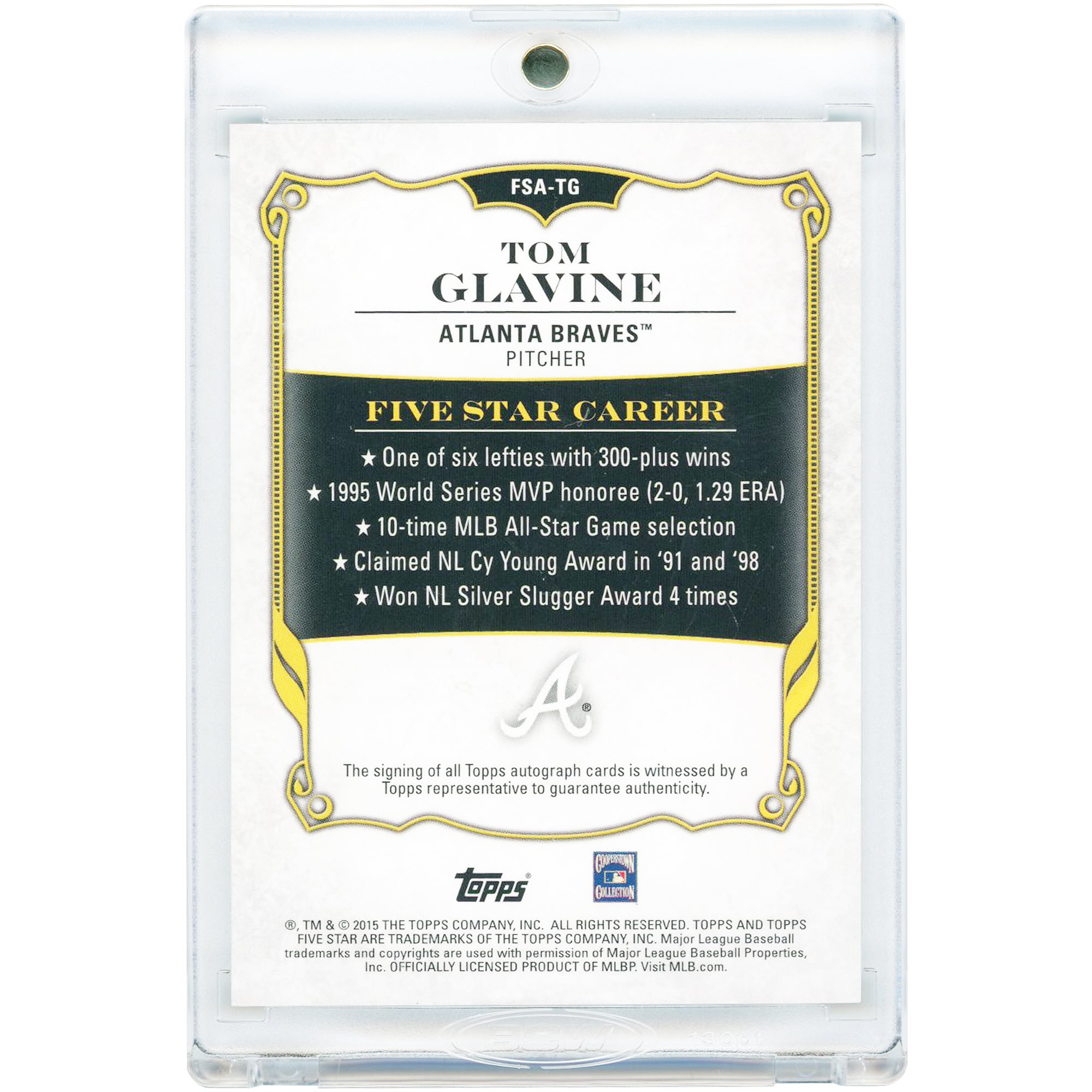 Carte autographiée de Tom Glavine (Atlanta Braves) 2015 Topps Five Star #FSA-TG #28/50