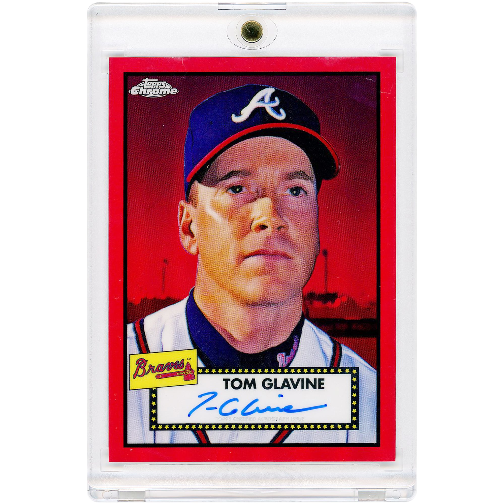 Carte autographiée de Tom Glavine (Atlanta Braves) 2021 Topps Chrome Platinum Anniversary Edition Red Refractor #PA-TGL #3/5