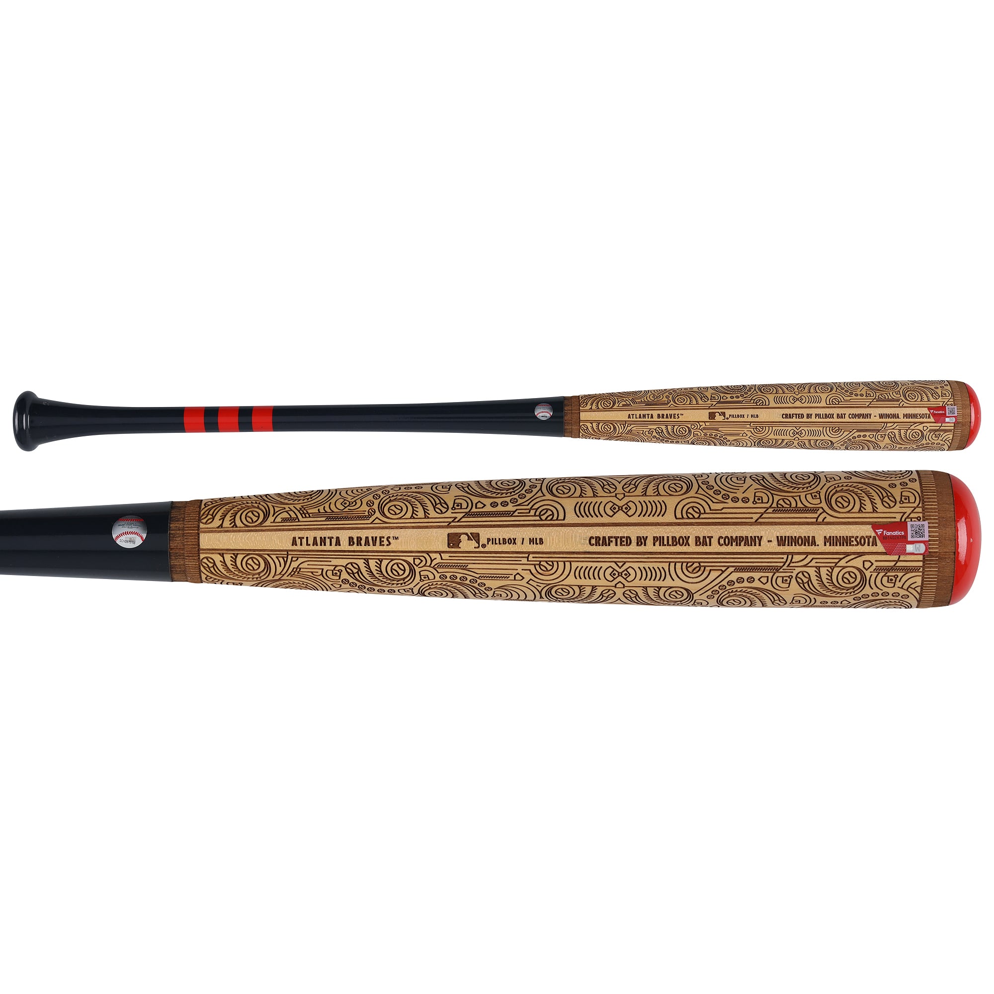 Bâton autographié par Tom Glavine des Braves d'Atlanta, série Pillbox Bat Company Mural, avec inscription « MVP des World Series 1995 » - Édition limitée n° 5/5