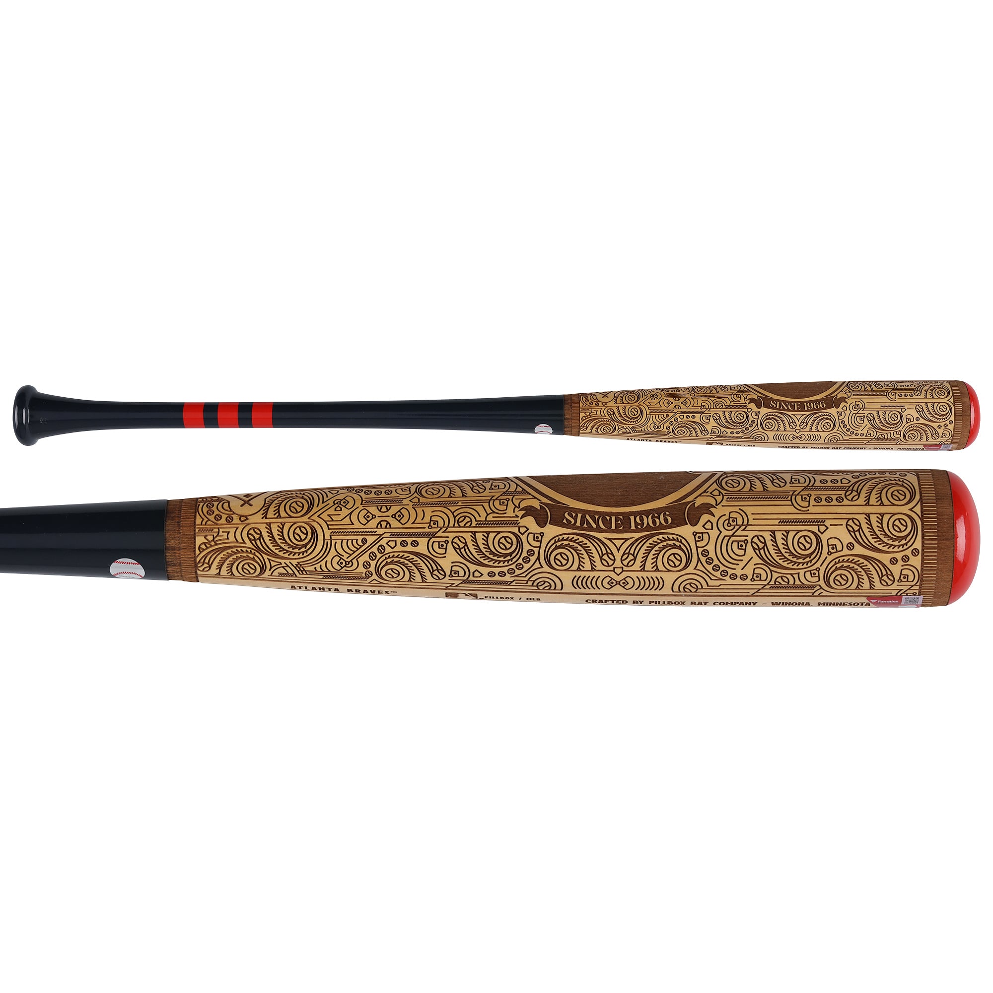 Bâton autographié par Tom Glavine des Braves d'Atlanta, série Pillbox Bat Company Mural, avec inscription « MVP des World Series 1995 » - Édition limitée n° 5/5