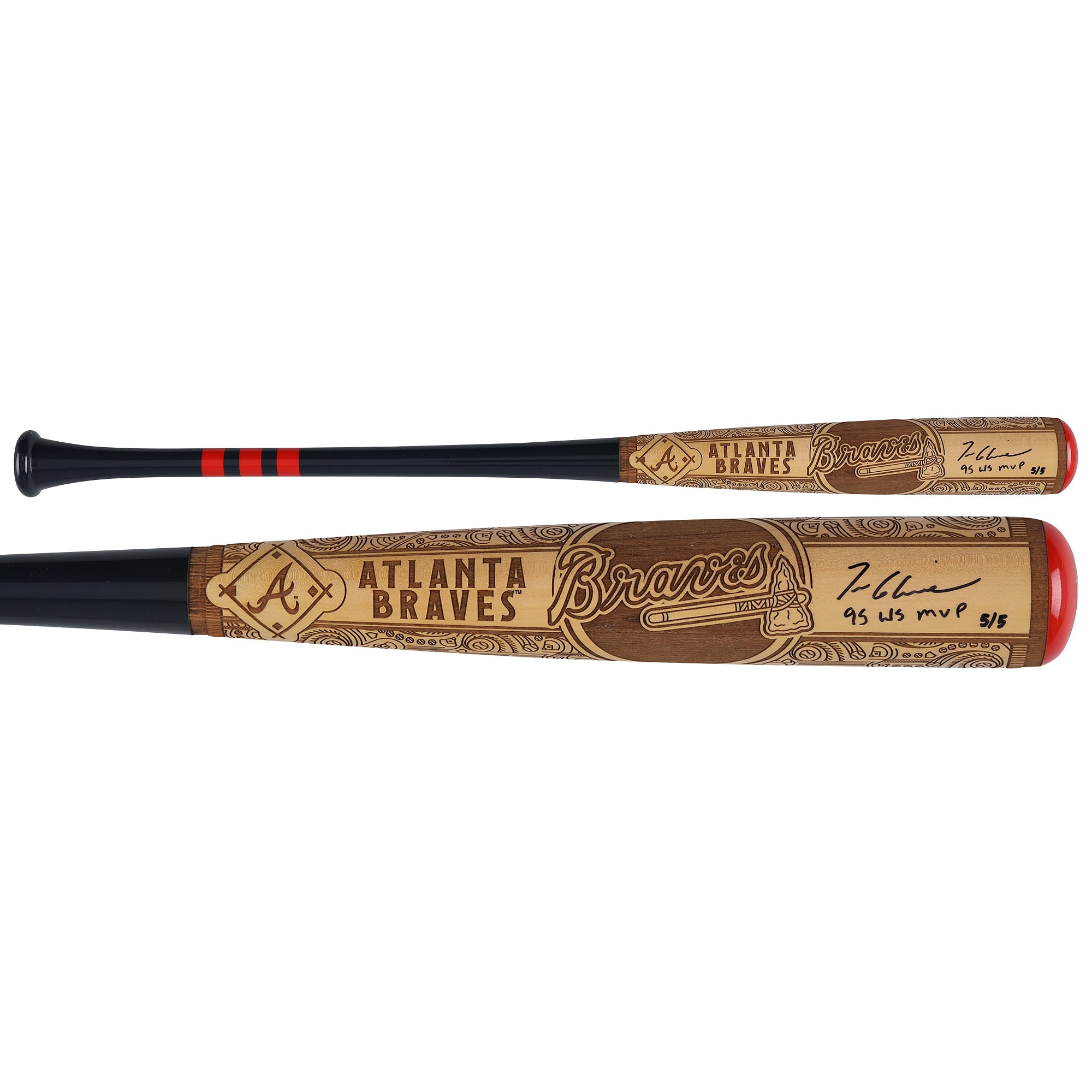 Bâton autographié par Tom Glavine des Braves d'Atlanta, série Pillbox Bat Company Mural, avec inscription « MVP des World Series 1995 » - Édition limitée n° 5/5